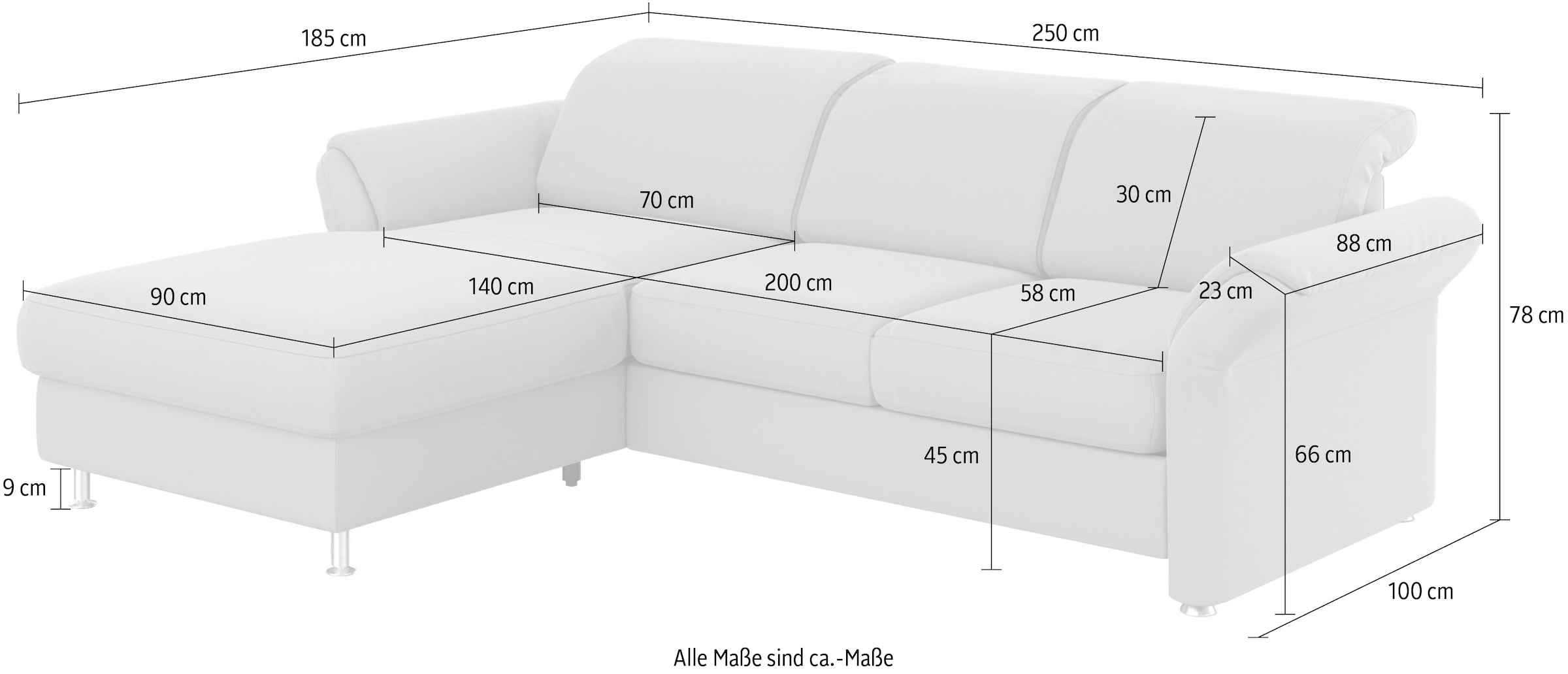 sit&more Canapé d'angle »Apulia L-Form« wahlweise Bettfunktion, Bettkasten und Kopf- und Armteilverstellung