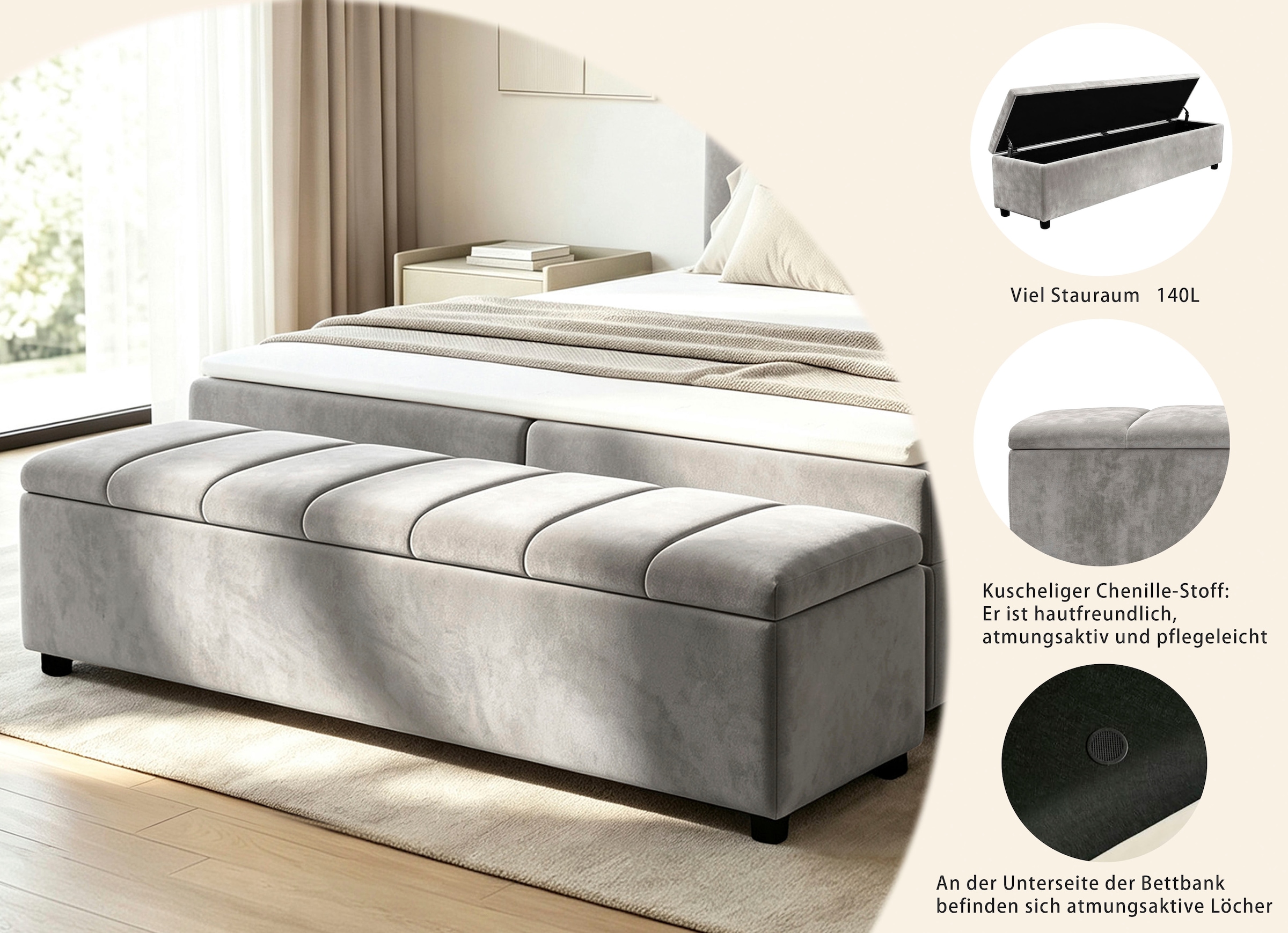 GOODproduct Sitzbank »Haileyy mit Stauraum (140L), Breite: 180cm«