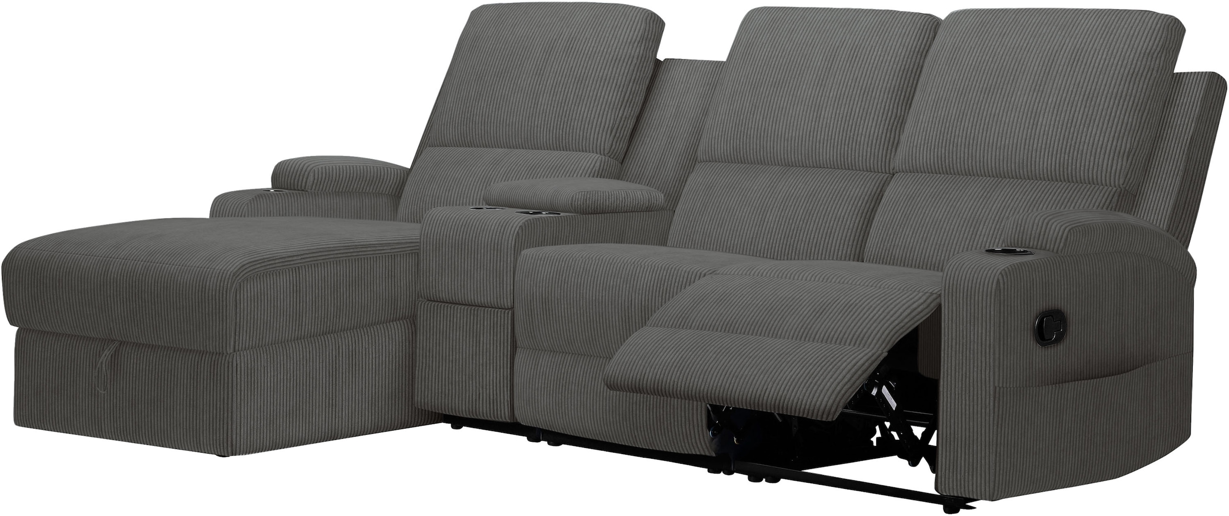 GOODproduct Canapé d'angle »NAPORI Multimediasofa, 3er Kinosessel XXL, L-Form, Cord« Kinosofa mit Relaxfunktion, Getränkehalter, Staufach und Staukasten