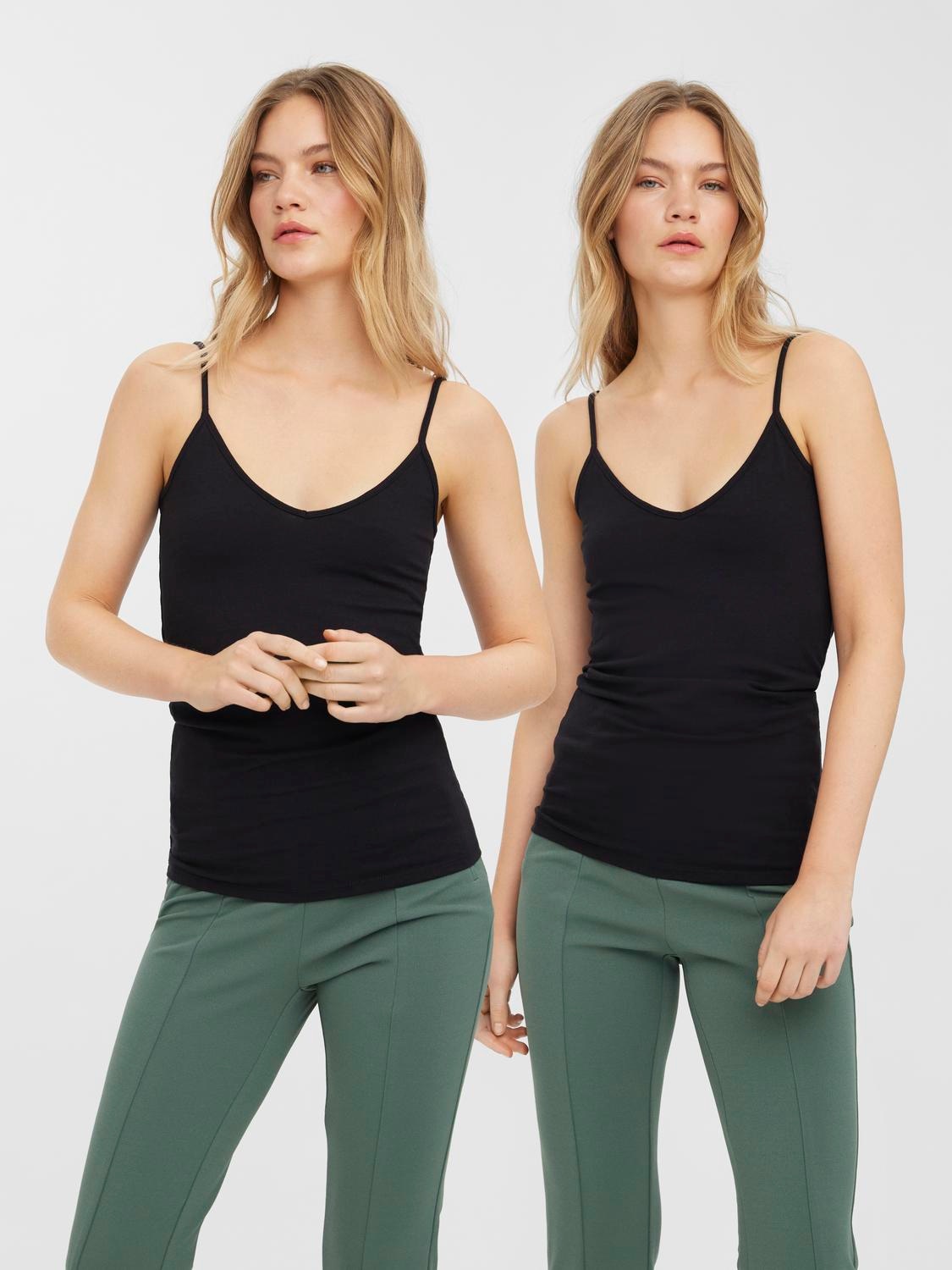 Vero Moda Top à bretelles spaghetti »VMMAXI MY SOFT V SINGLET 2PACK« pack de 2, 2 Mélange de coton, coupe slim