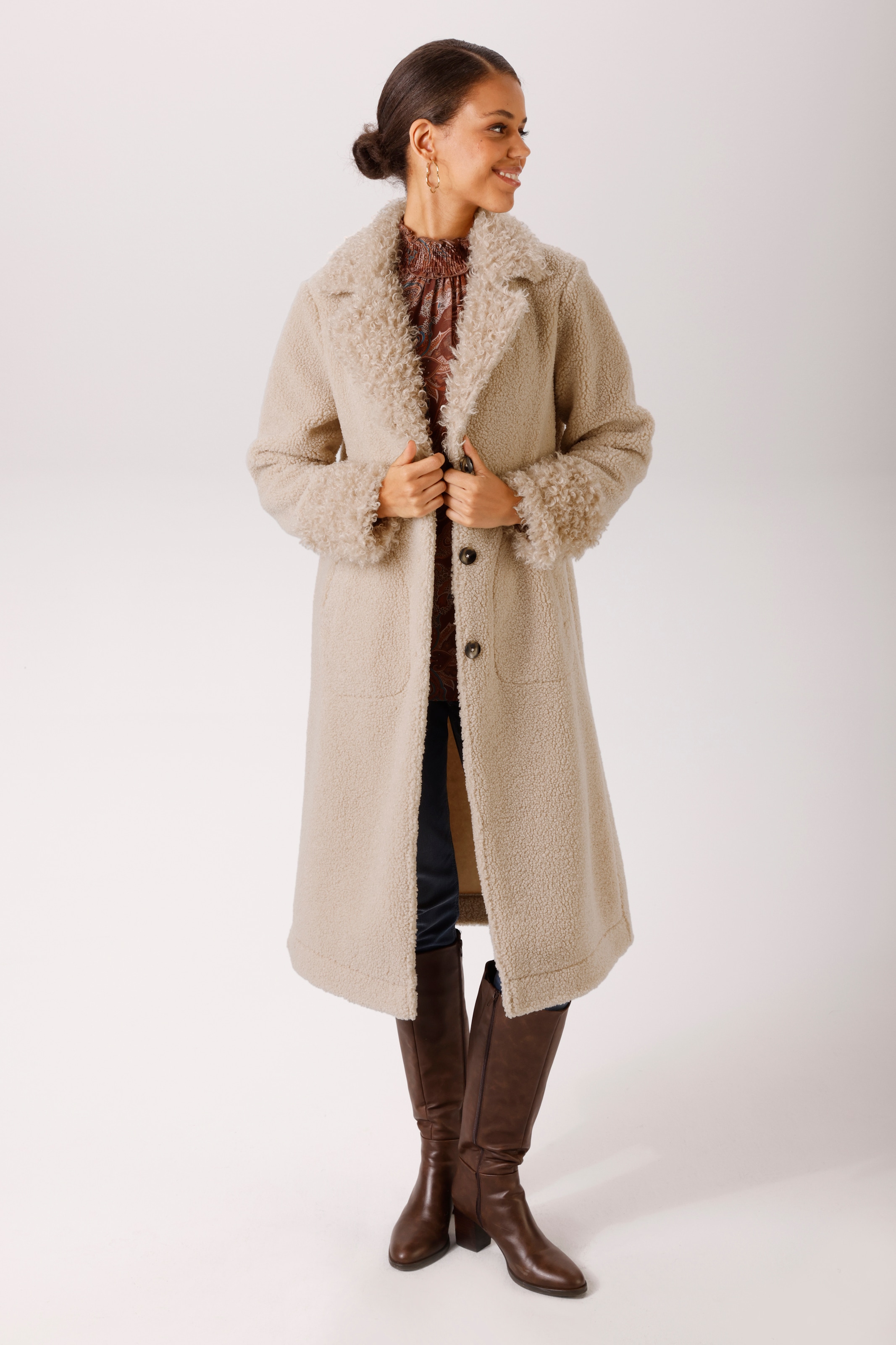 Aniston CASUAL Manteau long avec frisons au col revers et aux manches