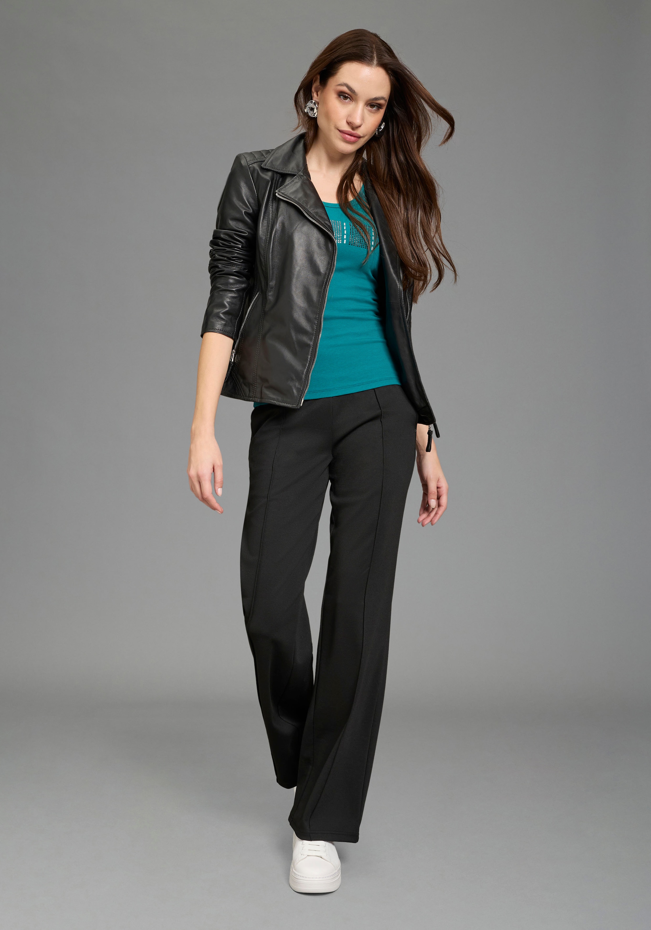 Bruno Banani Lederjacke figurenbetont, mit Reissverschluss, mit Reverskragen, für Casualmode