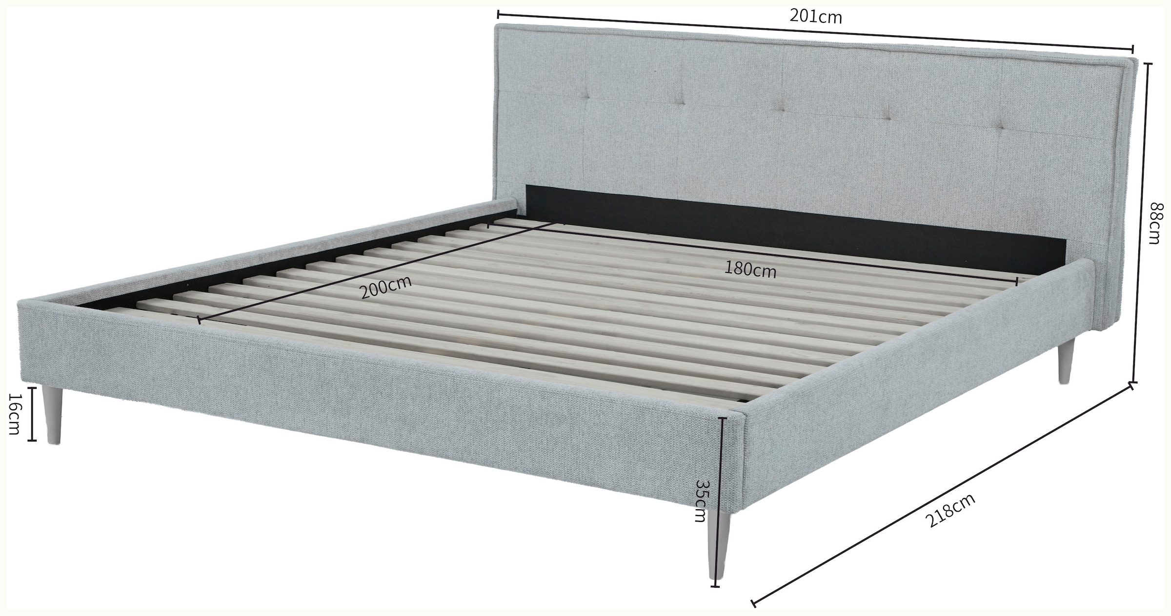 GOODproduct Lit rembourré »IMMINA, Bett mit Lattenrost« gepolstertes Kopfteil und Rahmen, Liegefläche 180x200cm