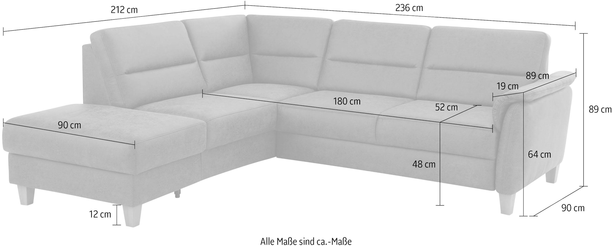 Home affaire Canapé d'angle »Palmera, L-Form, B: 236 cm, Bettfunktion & Bettkasten wählbar« Rembourrage à ressorts, hauteur d'assise 48 cm, fait main, design élégant