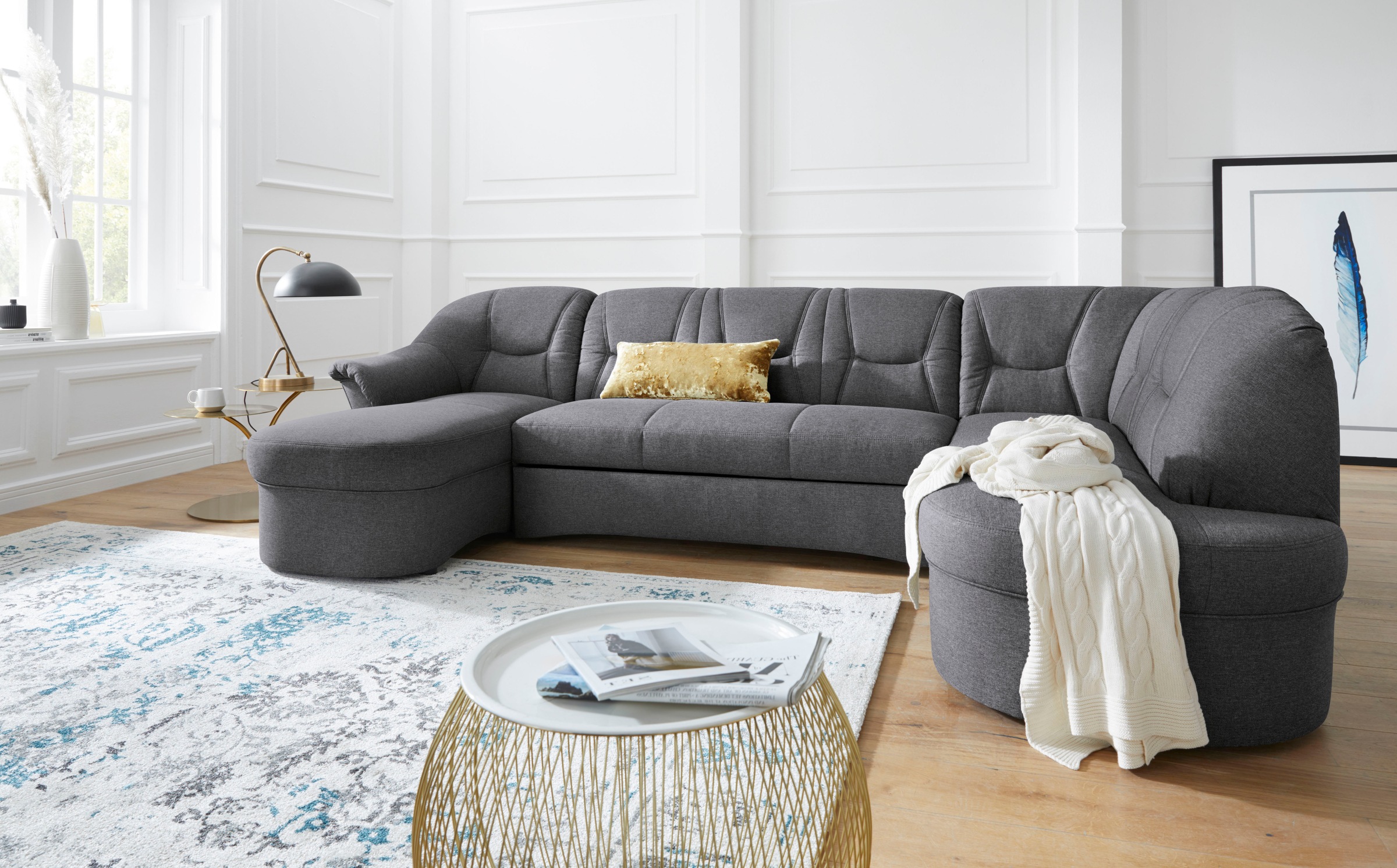 DOMO collection Wohnlandschaft »Sarafina, zeitlos und komfortabel, optional mit Federkern, U-Form« wahlweise mit Bettfunktion