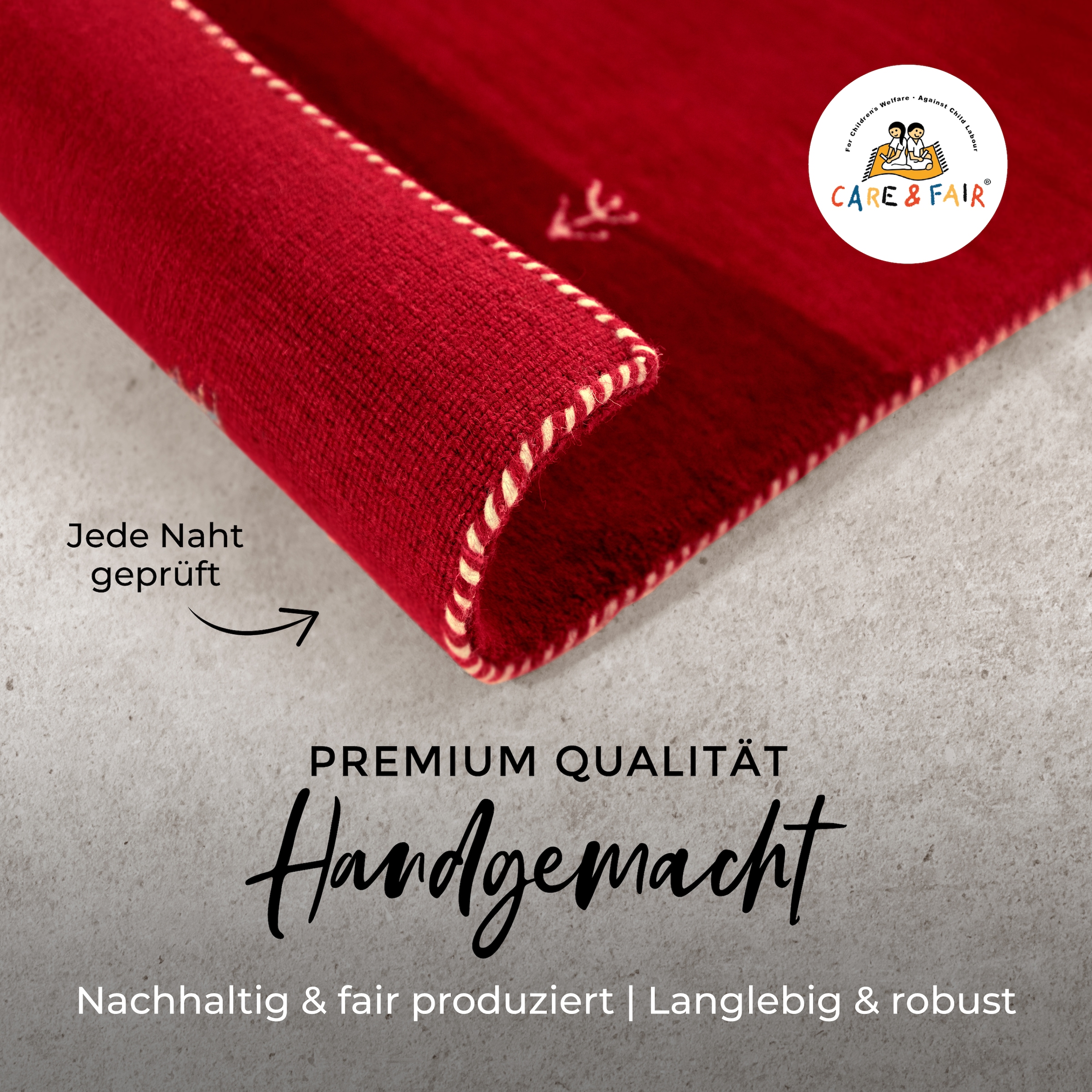 carpetfine Tapis en laine »Gabbeh-Uni« Carré 15 mm Höhe reine Wolle, handgewebt, Gabbeh Loom Tiermotiv, Sonderform Quadrat