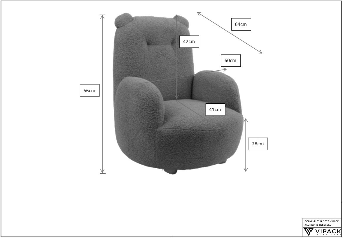 Vipack Sessel »für Kinder in verspielter Optik, ein Highlight für das Kinderzimmer« B: 60 x H: 66 x T: 64 cm, Füsse aus Massivholz,  Bezug flauschiger Bouclé Stoff, zwei Farben zur Wahl