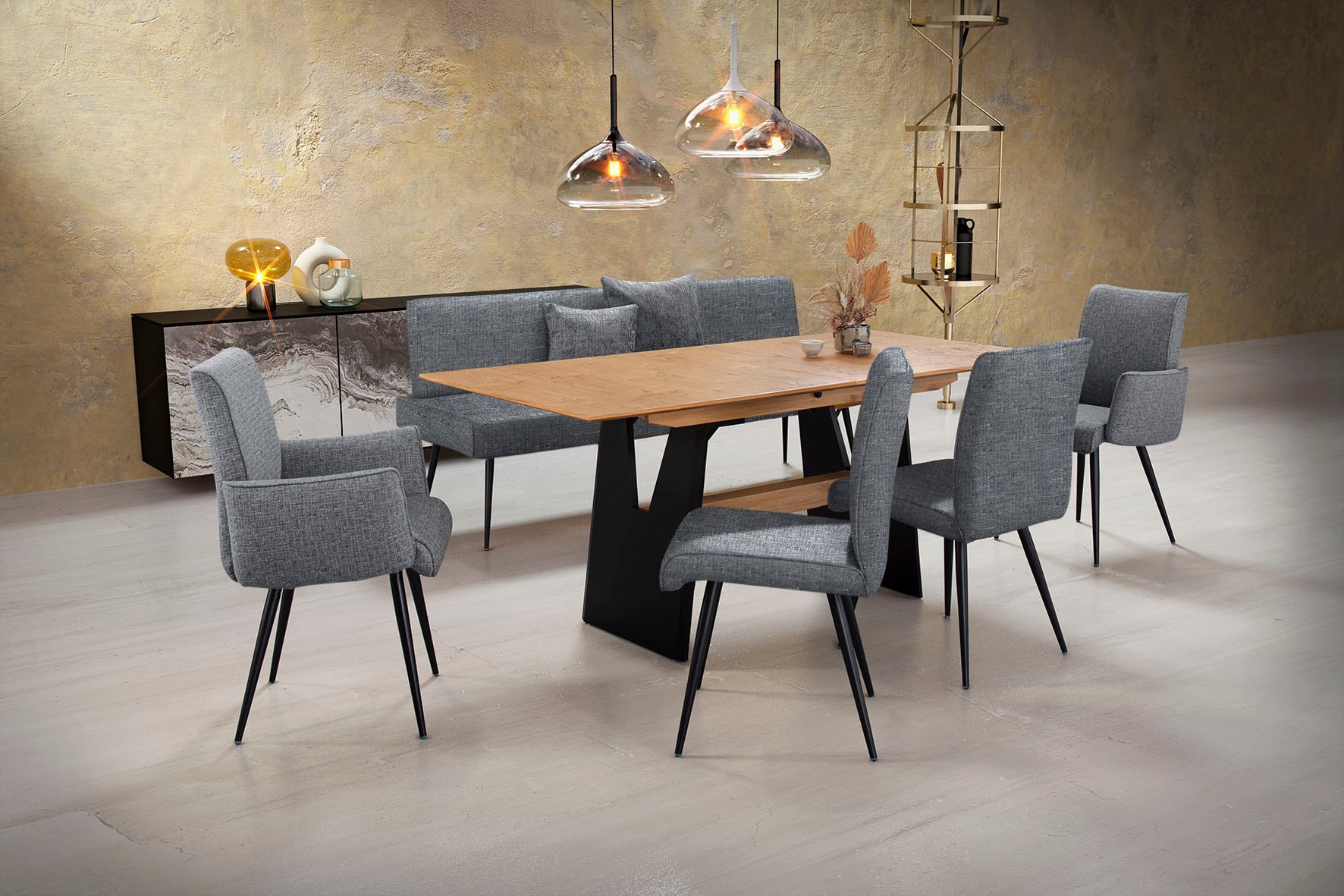 K+W Komfort & Wohnen Ensemble de salle à manger »Giacomo I« 6 cuis tlg. 2 chaises et 2 fauteuils avec accoudoirs, largeur banc rembourré 200cm ou 177cm