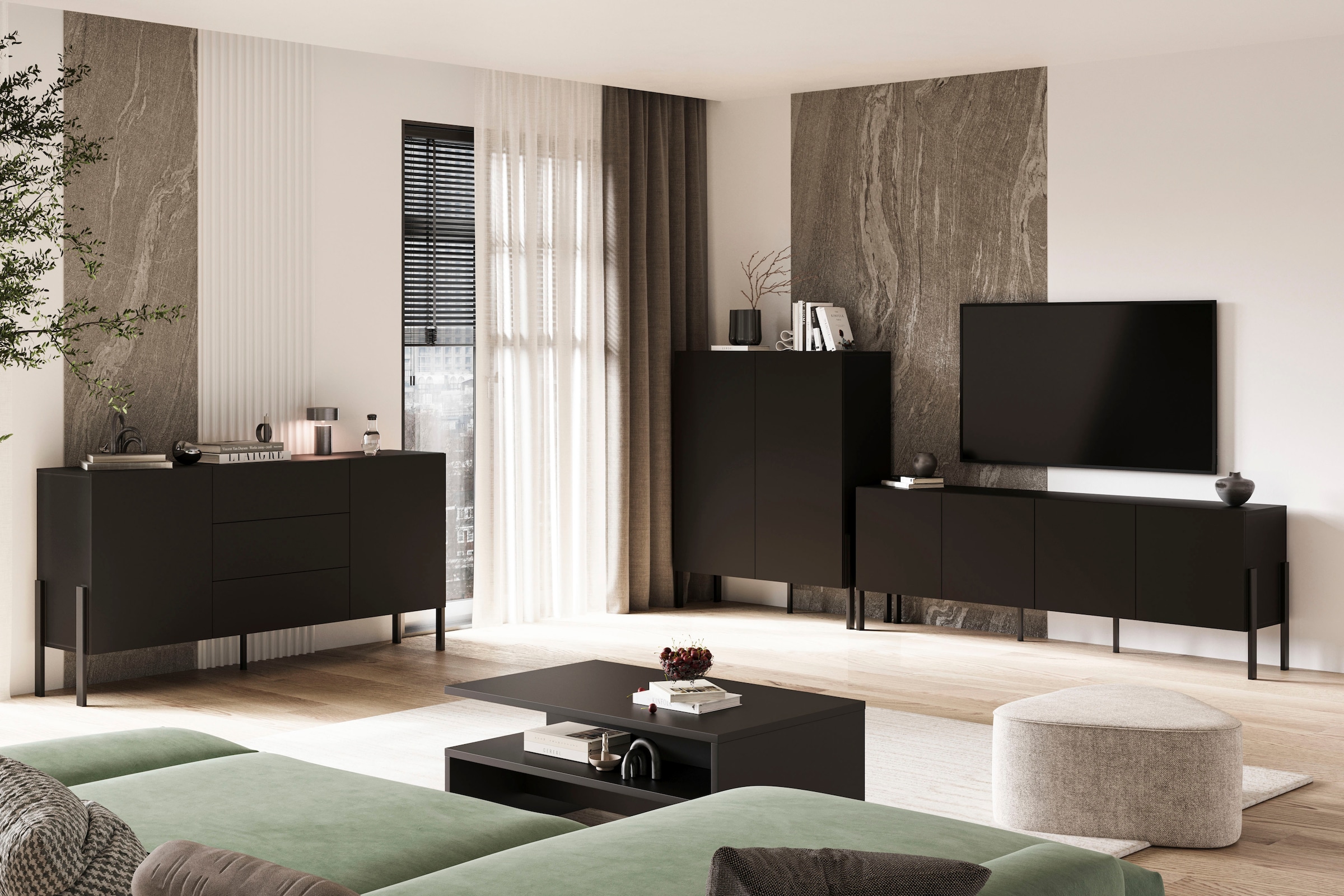 GOODproduct Kommode »Jukon,Breite 200 cm, moderne grifflose Kommode,4 Türen« Sideboard, Anrichte viel Stauraum, push-to-open-Funktion