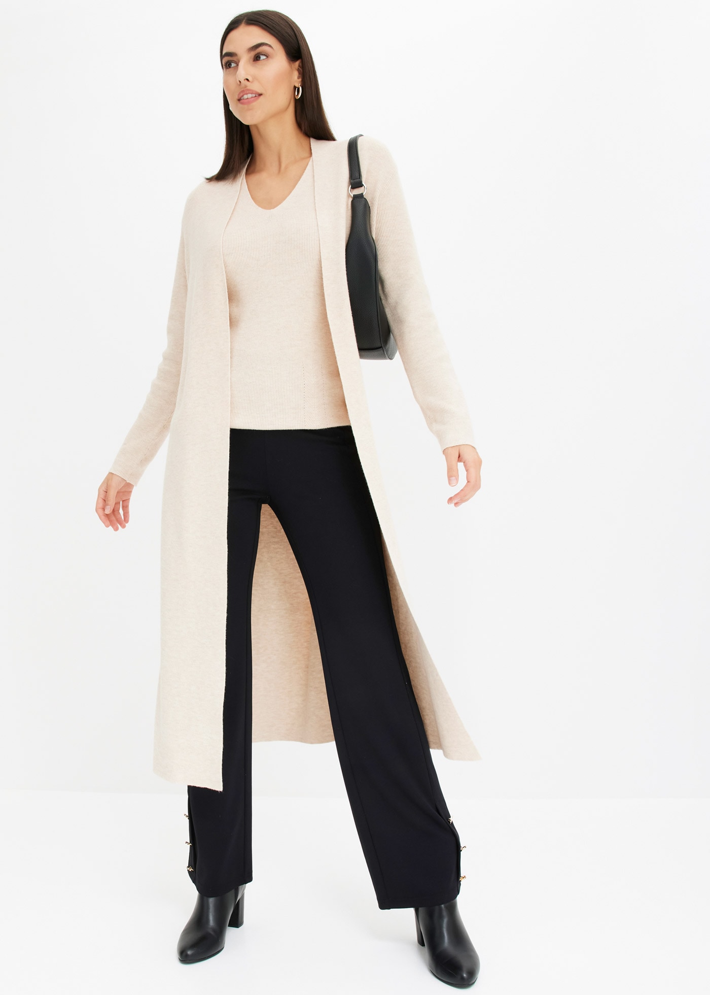 bonprix Longstrickjacke 1 Oversize-Passform, eleganter Stil, ohne Verschluss