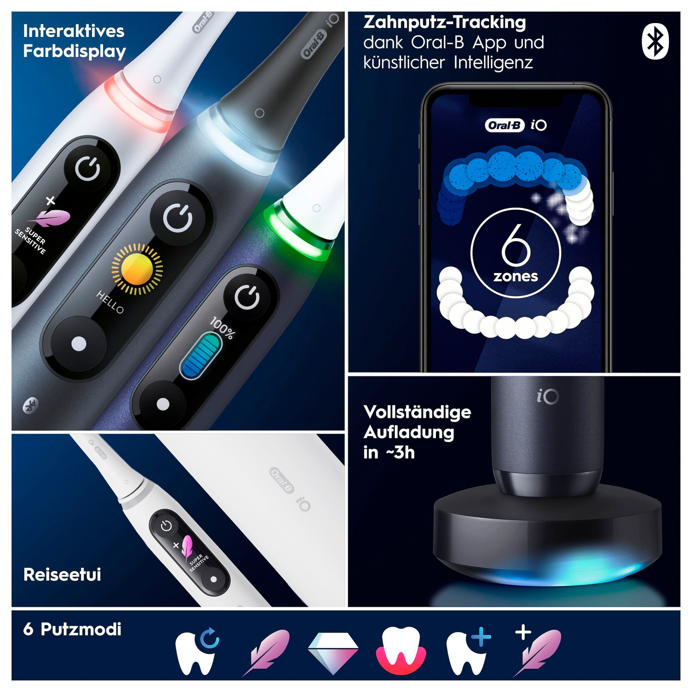 Oral-B Elektrische Zahnbürste »iO 8« 2 Stk. Aufsteckbürsten mit Magnet-Technologie, 6 Putzmodi, Farbdisplay & Reiseetui