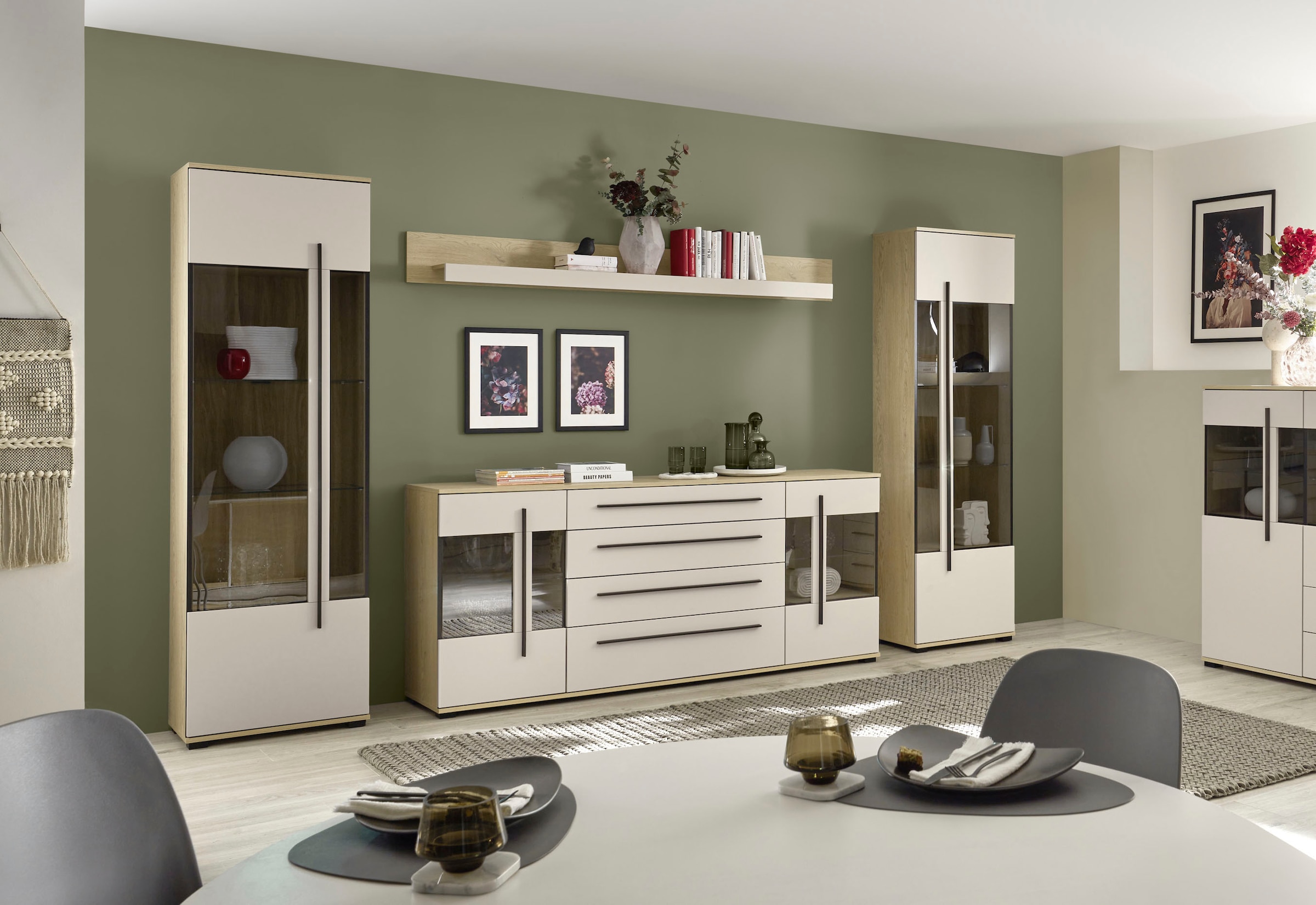 Home affaire Wohnwand »Cantara, Anbauwand, Wohnzimmer-Set, in Eiche Evoke, Weiss oder Kaschmir« Set, 