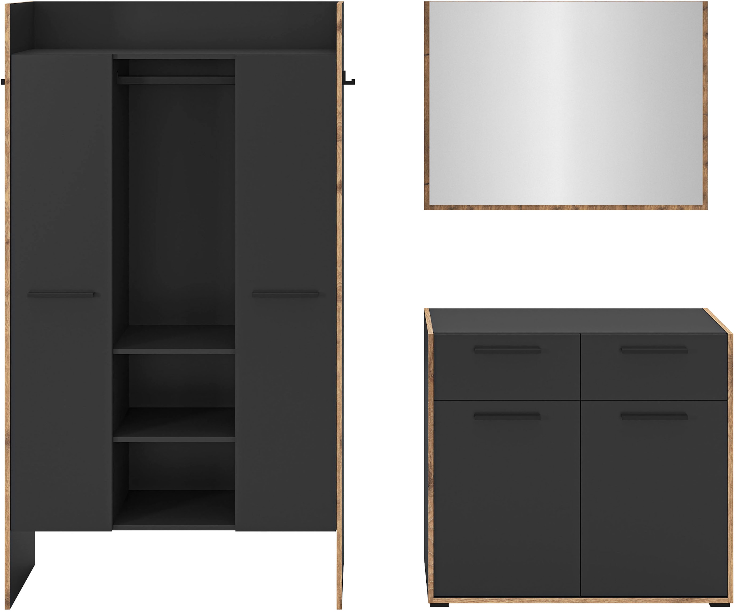 Home affaire Garderoben-Set »MUSTA, 3-teilig: Garderobenschrank, Kommode & Garderobenspiegel«