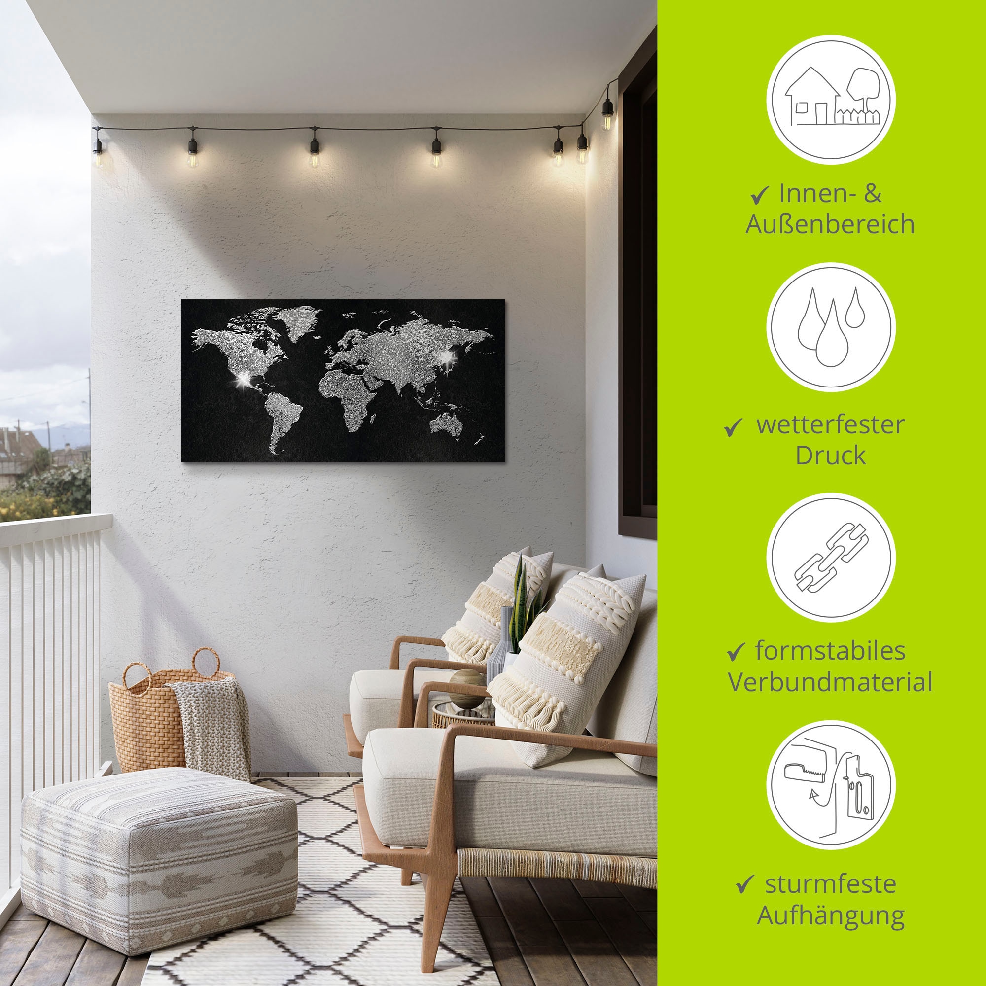 Artland Wandbild »Weltkarte Glitzer« Land- & Weltkarten 1 Stk. tlg. als Alubild, Leinwandbild, Poster in verschied. Grössen