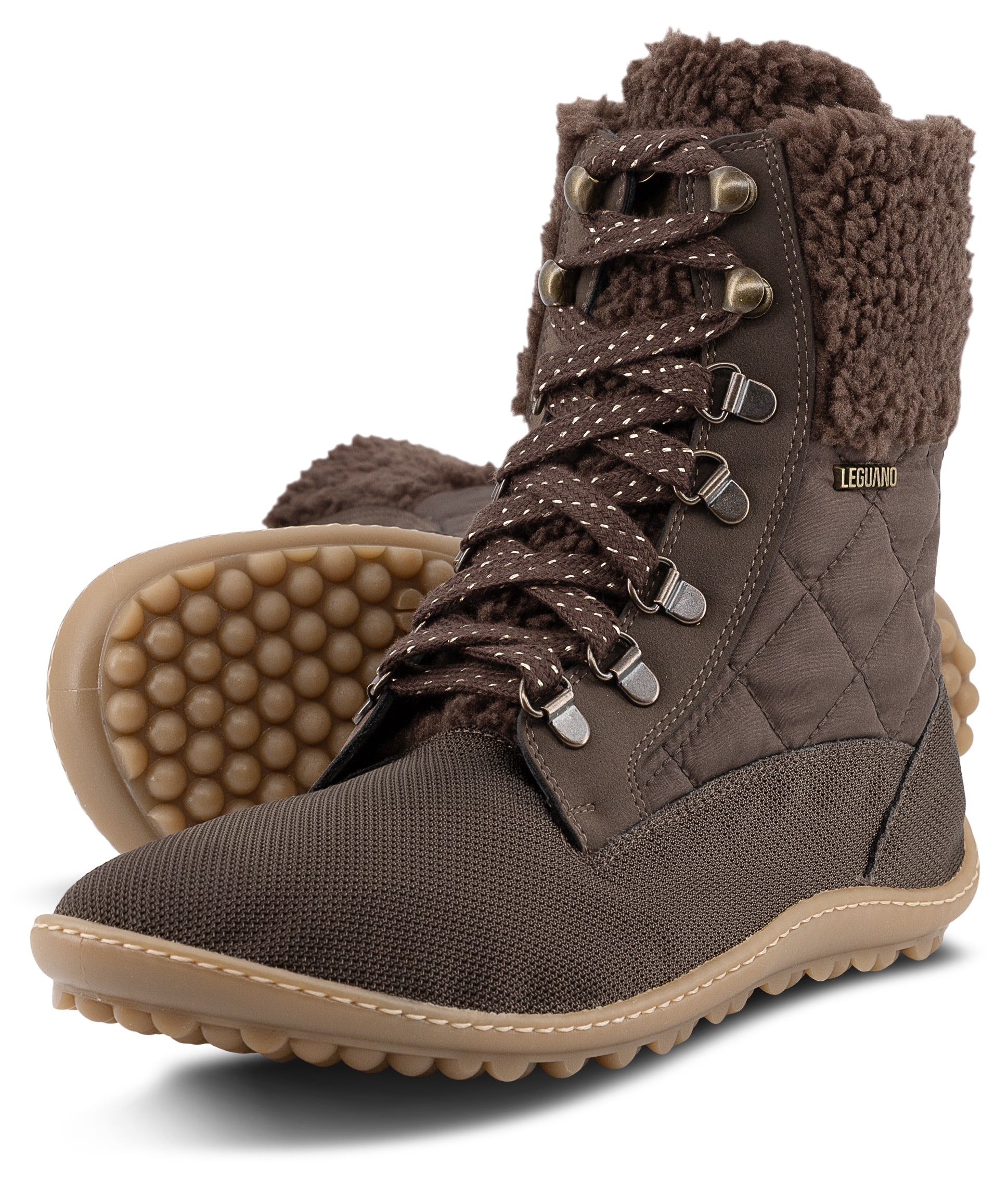 Leguano Chaussures pieds nus »NICEBARE«  chaussure à lacets, bottines d’hiver avec fausse fourrure au col