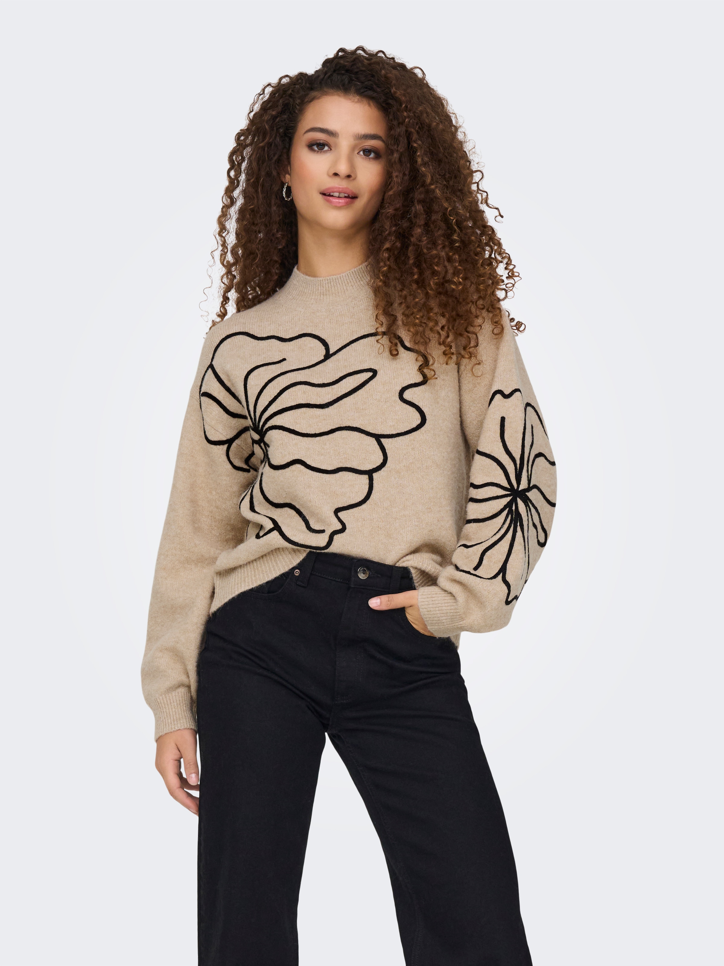 JDY Pull en tricot »JDYJELLA L/S FLOWER PULLOVER KNT NOOS« mélange de matériaux, coupe régulière
