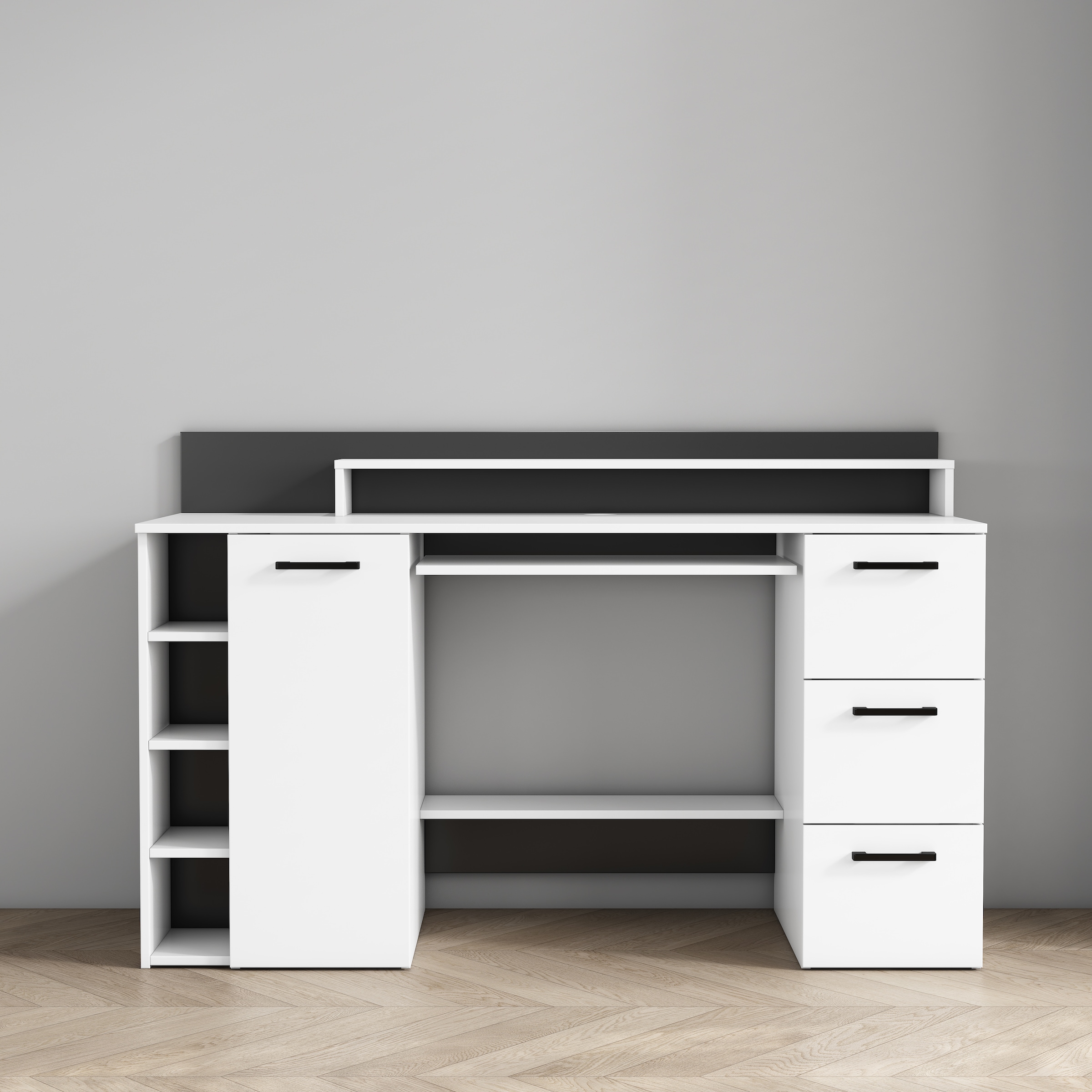 GOODproduct Schreibtisch »Moid« mit Schubladen, Tastaturauszug und Monitorablage, Breite 140 cm