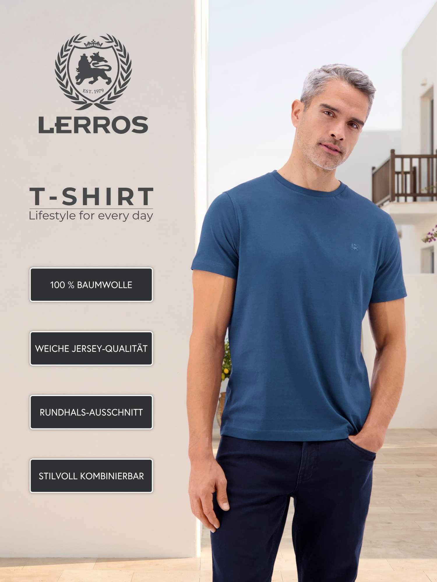 LERROS T-shirt »T-Shirt mit Rundhalsausschnitt« t-shirt homme 100% coton, uni, qualité jersey