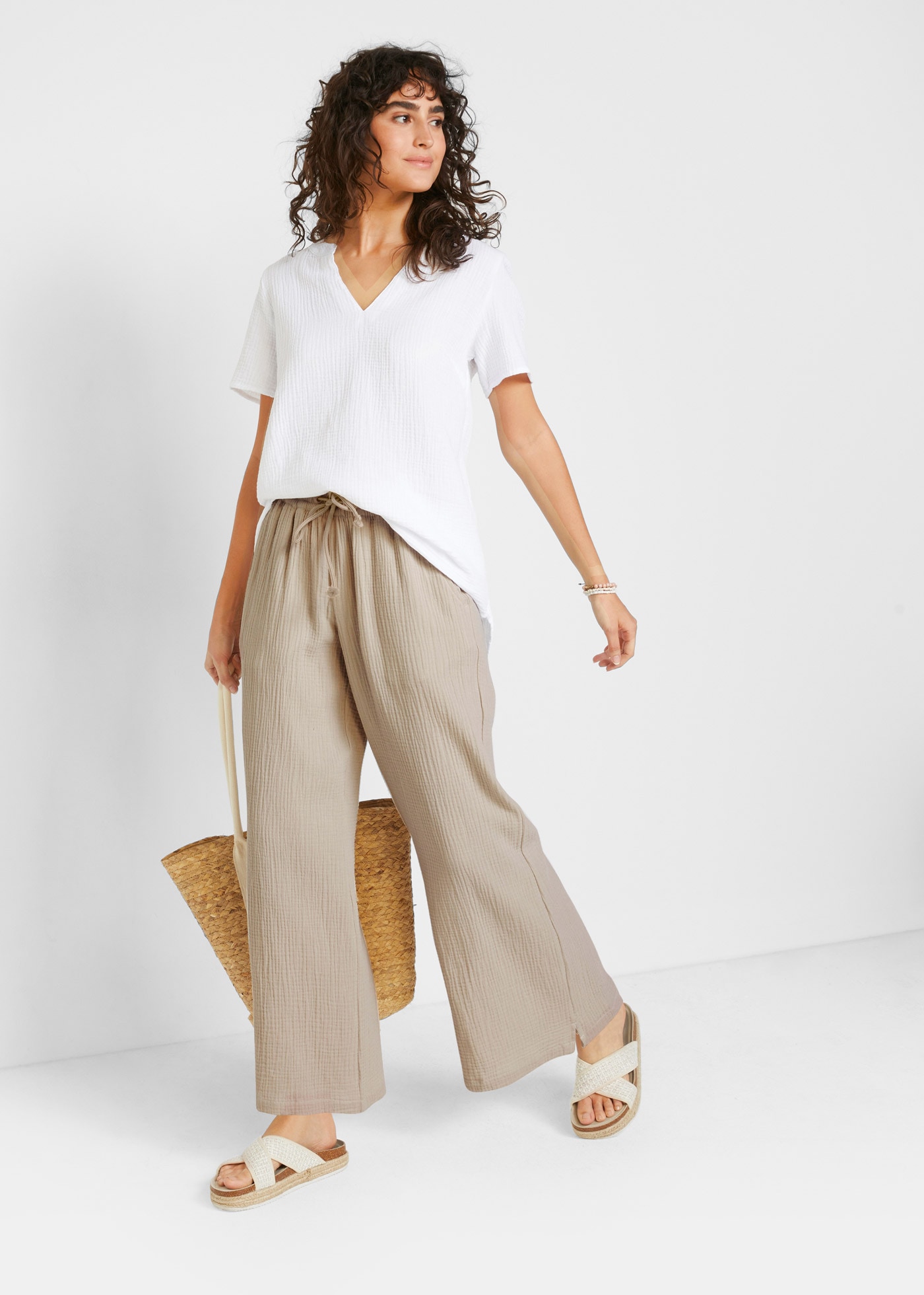 bonprix Palazzohose »Palazzo-Hose aus Musselin«  aus Musselin, lockere Passform, elastischer Bund, knöchellang