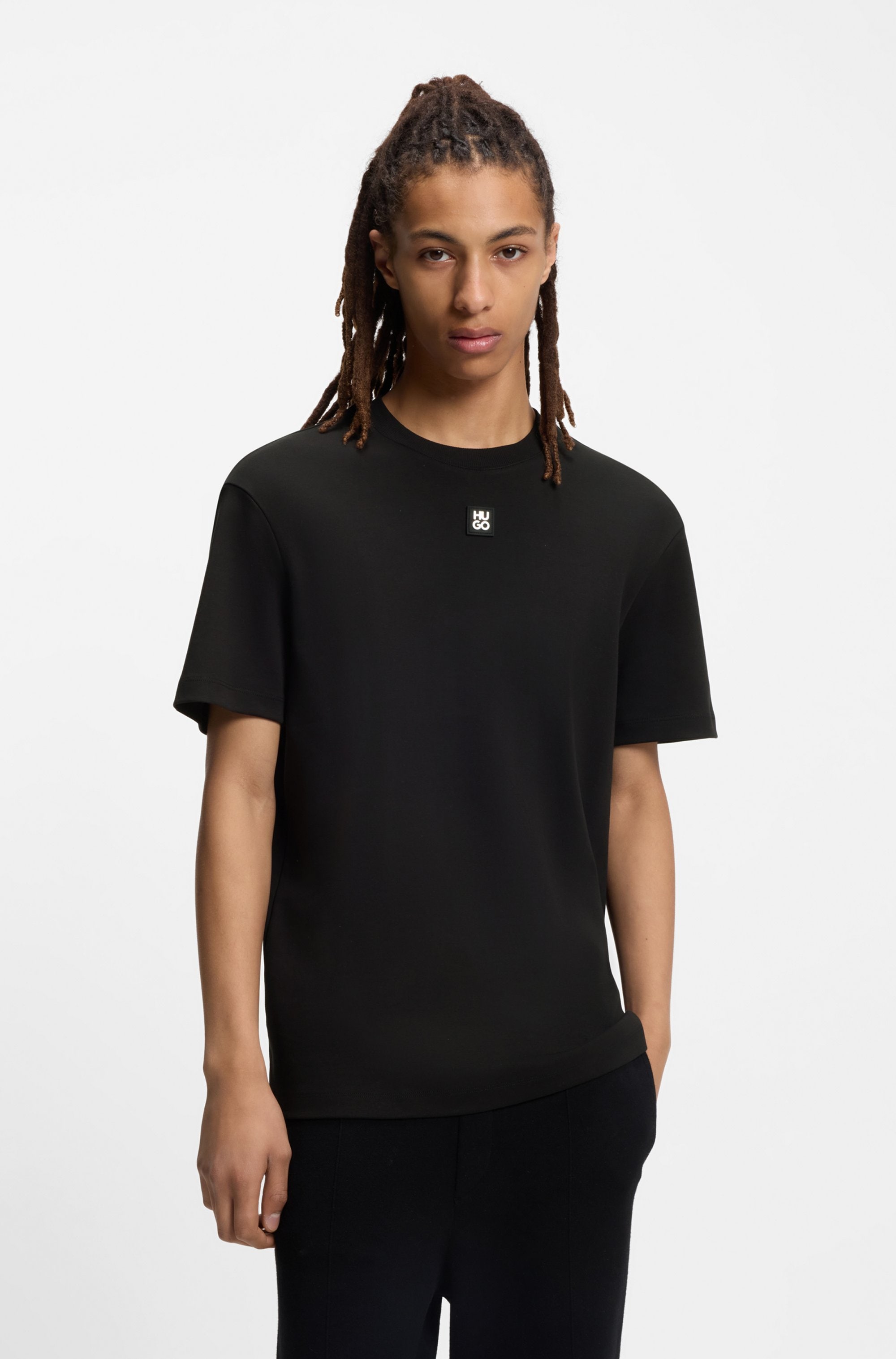 HUGO T-shirt »Dalile Metal Logo« logo empilé, col rond, coupe régulière