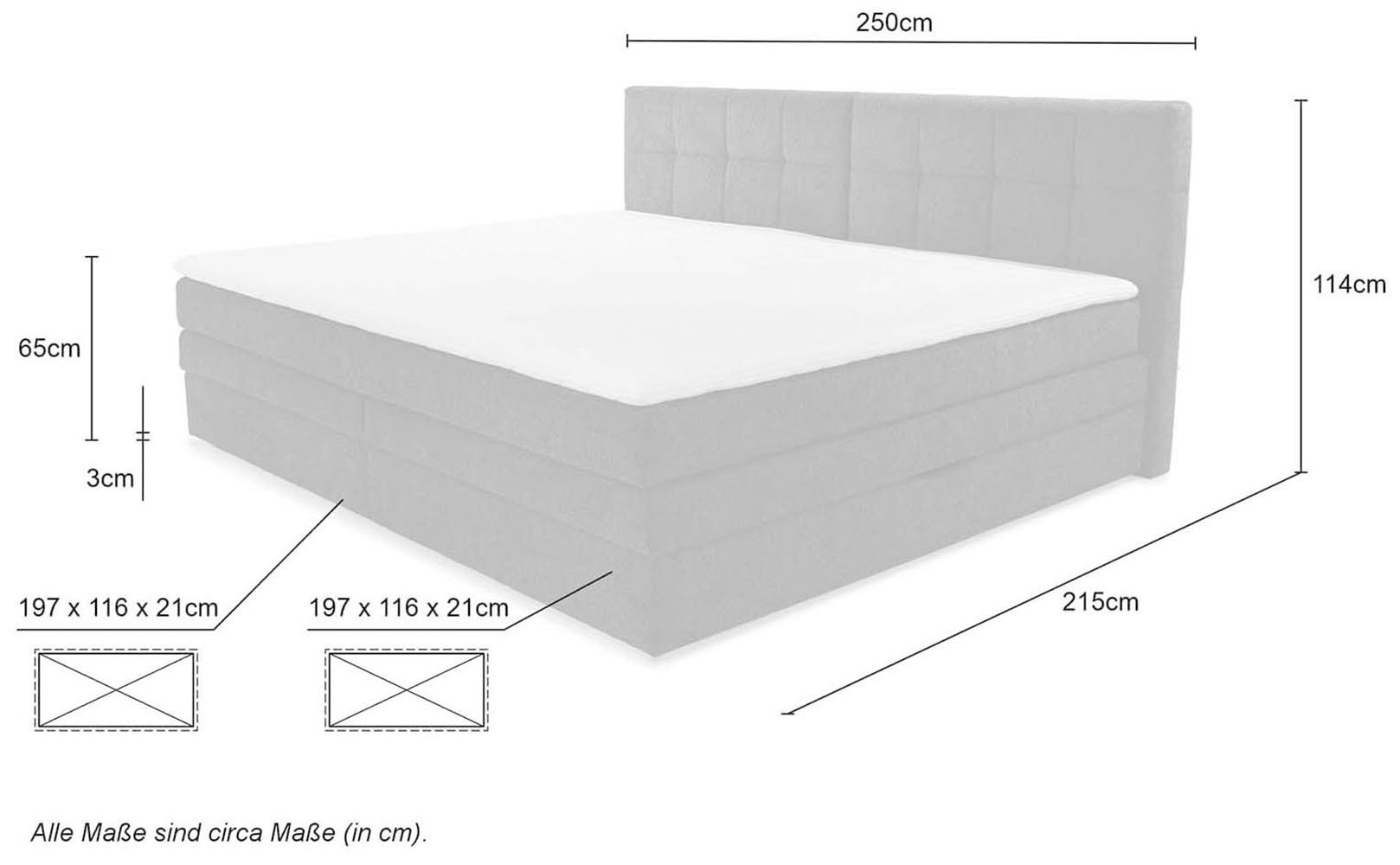 Jockenhöfer Gruppe Lit boxspring »Casa Grande in der Breite 240cm, Familienbett mit Bettkasten (1.000 L)« matelas TTFK 7 zones, surmatelas KS, différents degrés de fermeté au choix