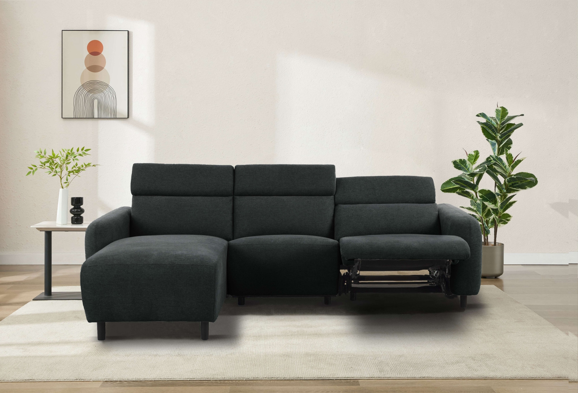 GOODproduct Ecksofa »SKAANE Struktur, L-Form, 274 cm, manuelle/elektrische Relaxfunktion,« rundes Design, Kopfteilverstellung, Federkernpolsterung