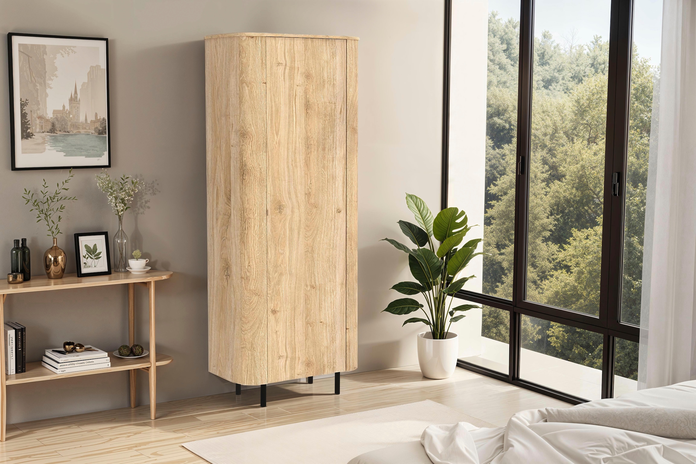 Home affaire Hochschrank »Murano, Stauraumschrank H 200 cm, B 80 cm, 1 Tür, Mehrzweckschrank« Formgebogenes MDF, Stirnseiten mit Rundung, Füsse und Griffe aus Metall