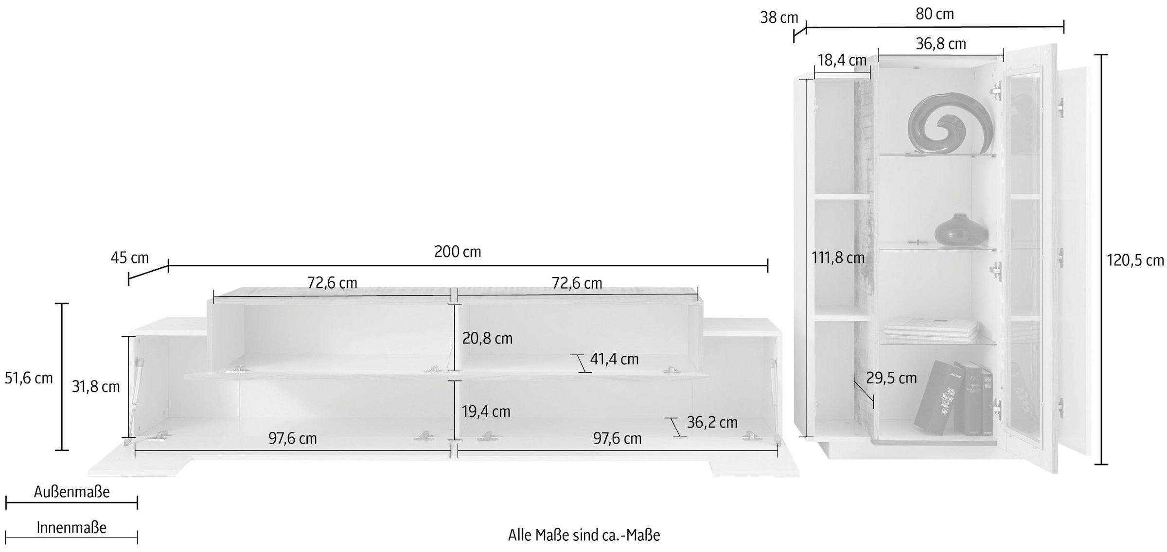 Home affaire Meuble mural »Coro, Anbauwand, Medienwand« Ensemble, 2 cuis tlg.