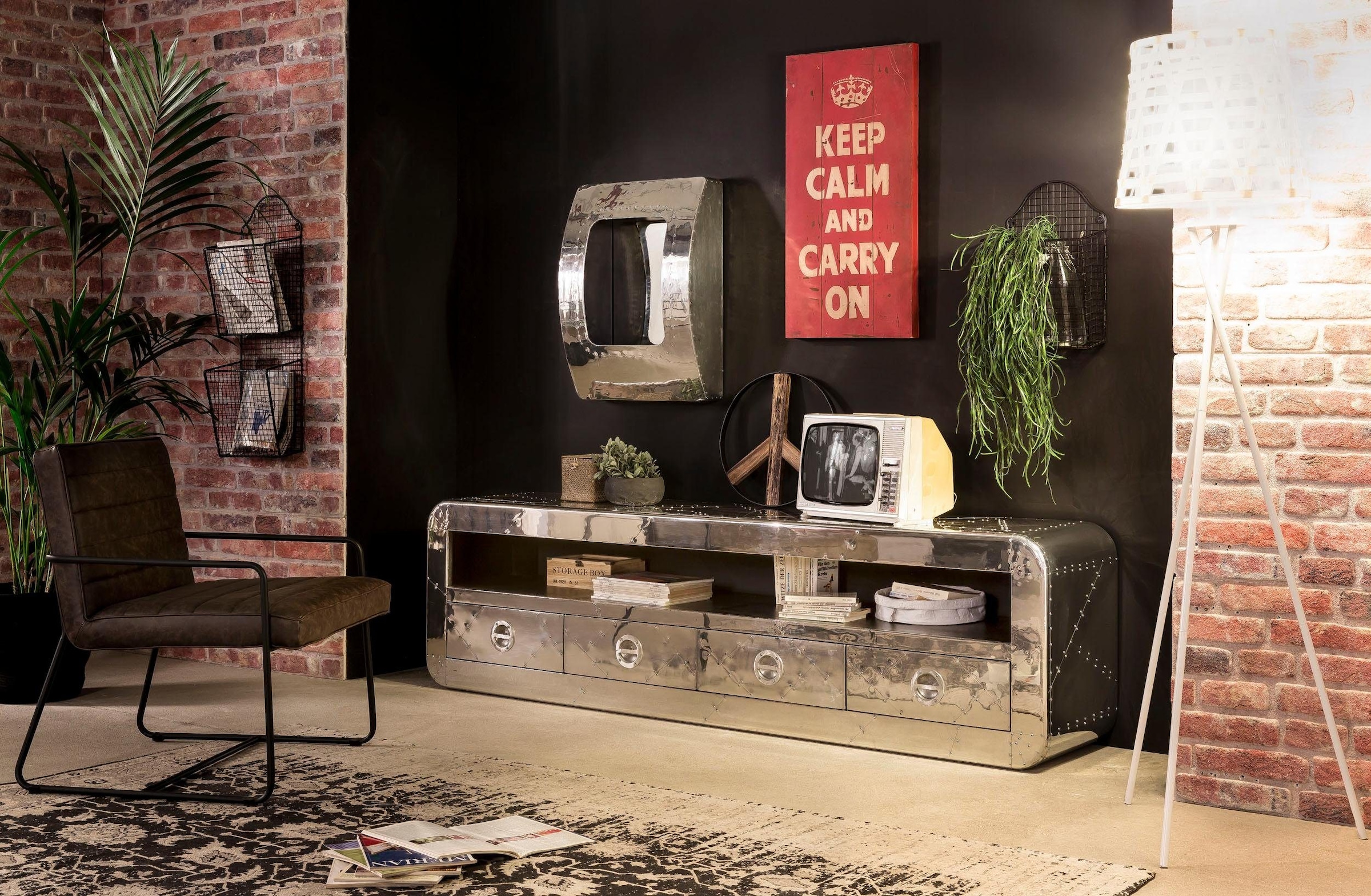 SIT Lowboard »Oamaru aus Mangoholz mit 4 Schubladen & offenem Fach« Futuristischer Aluminium-Look mit dekorativen Zierschrauben