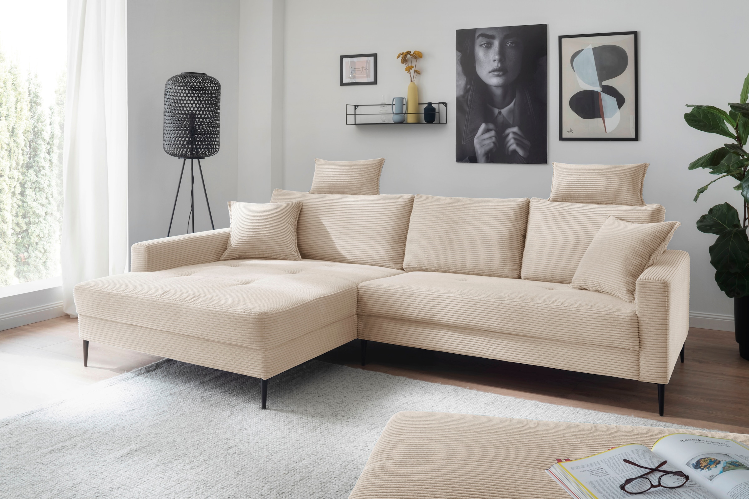 Trends by HG Canapé d'angle »Summer« in Cord-Stoff mit Metallfuss