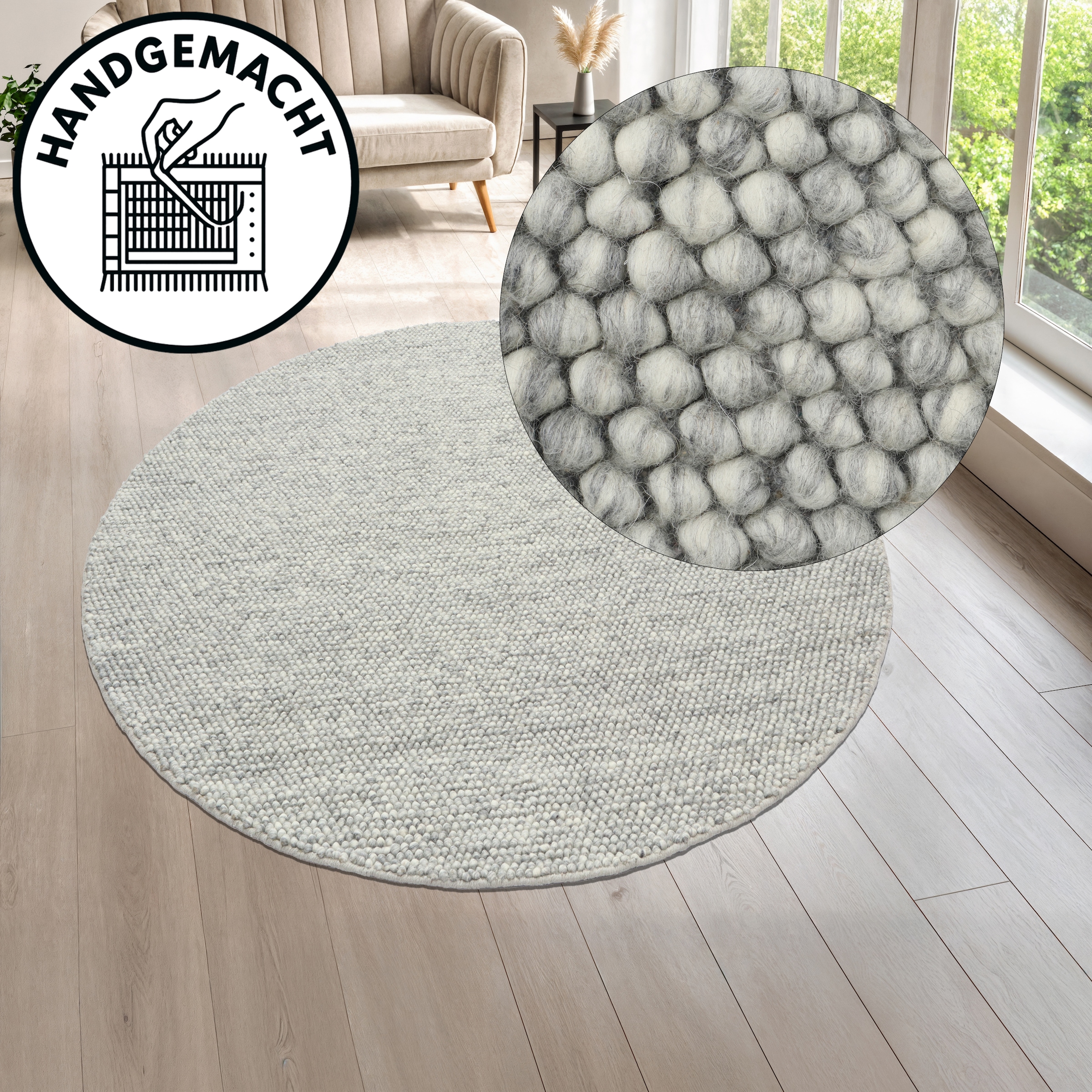 LeGer Home by Lena Gercke Tapis »Ainhoa, handgewebt, Wolle« Rond 12 mm Höhe Tapis, salon, chambre, salle à manger