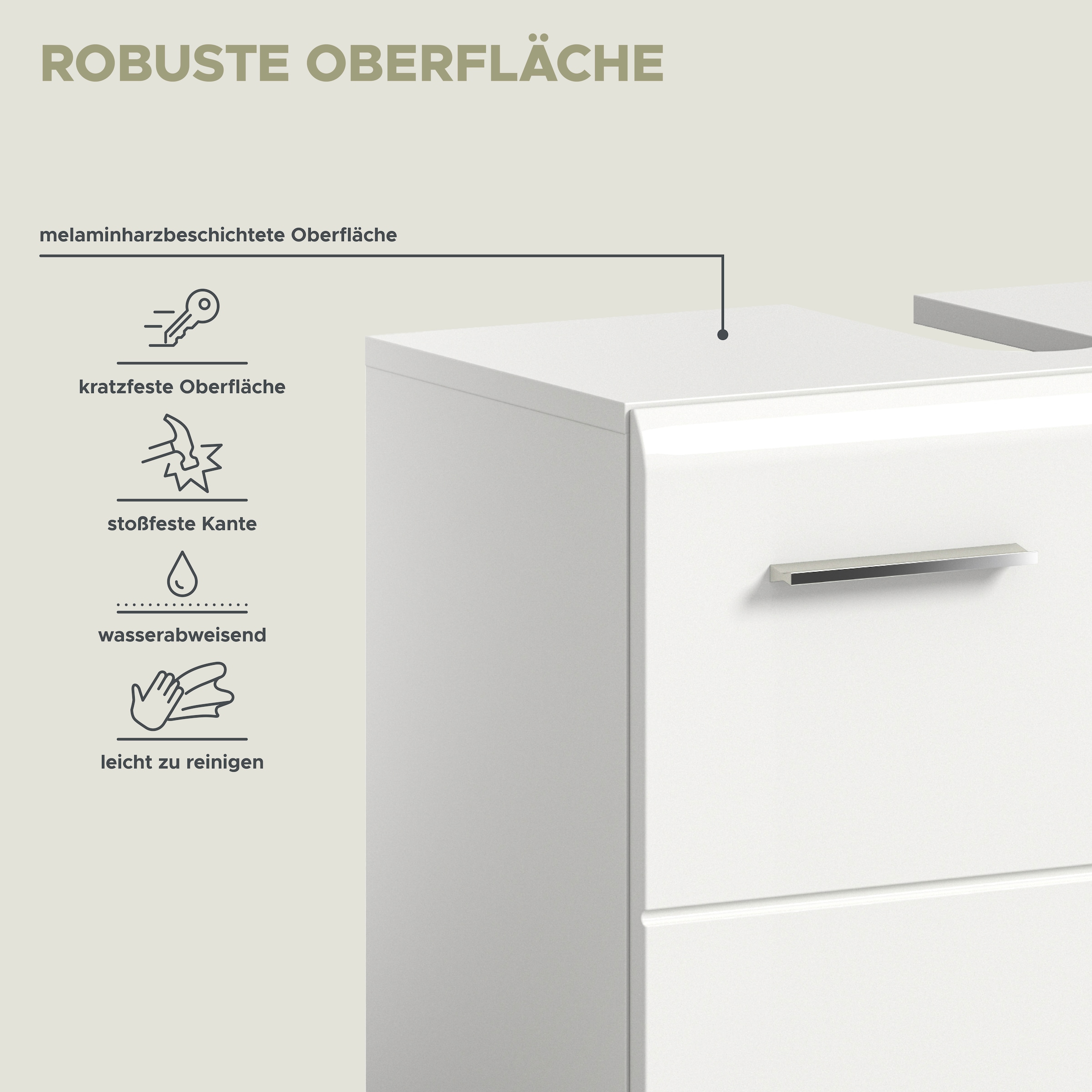 welltime Waschbeckenunterschrank »FLORENZ,  Breite 60cm, inkl. Siphonausschnitt, mit Türen oder Schüben« TOPSELLER!,  hochwertige MDF Front, Griff schwarz, Badschrank, Bad