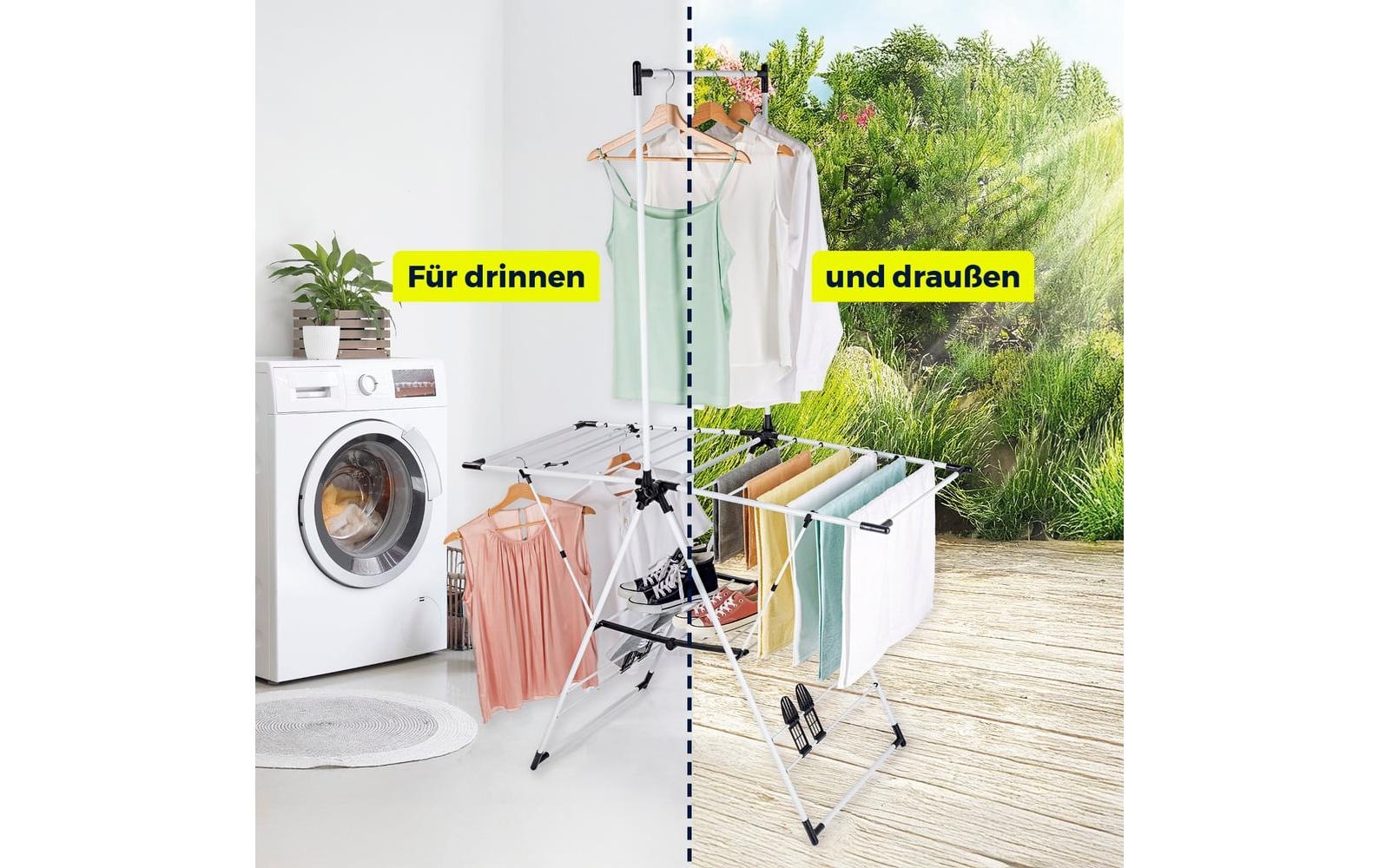 EASYmaxx Séchoir à linge »mit Kleiderstange 2 m« Wäscheständer 38 x 61 x 200 cm schwarz/weiss, klappbar
