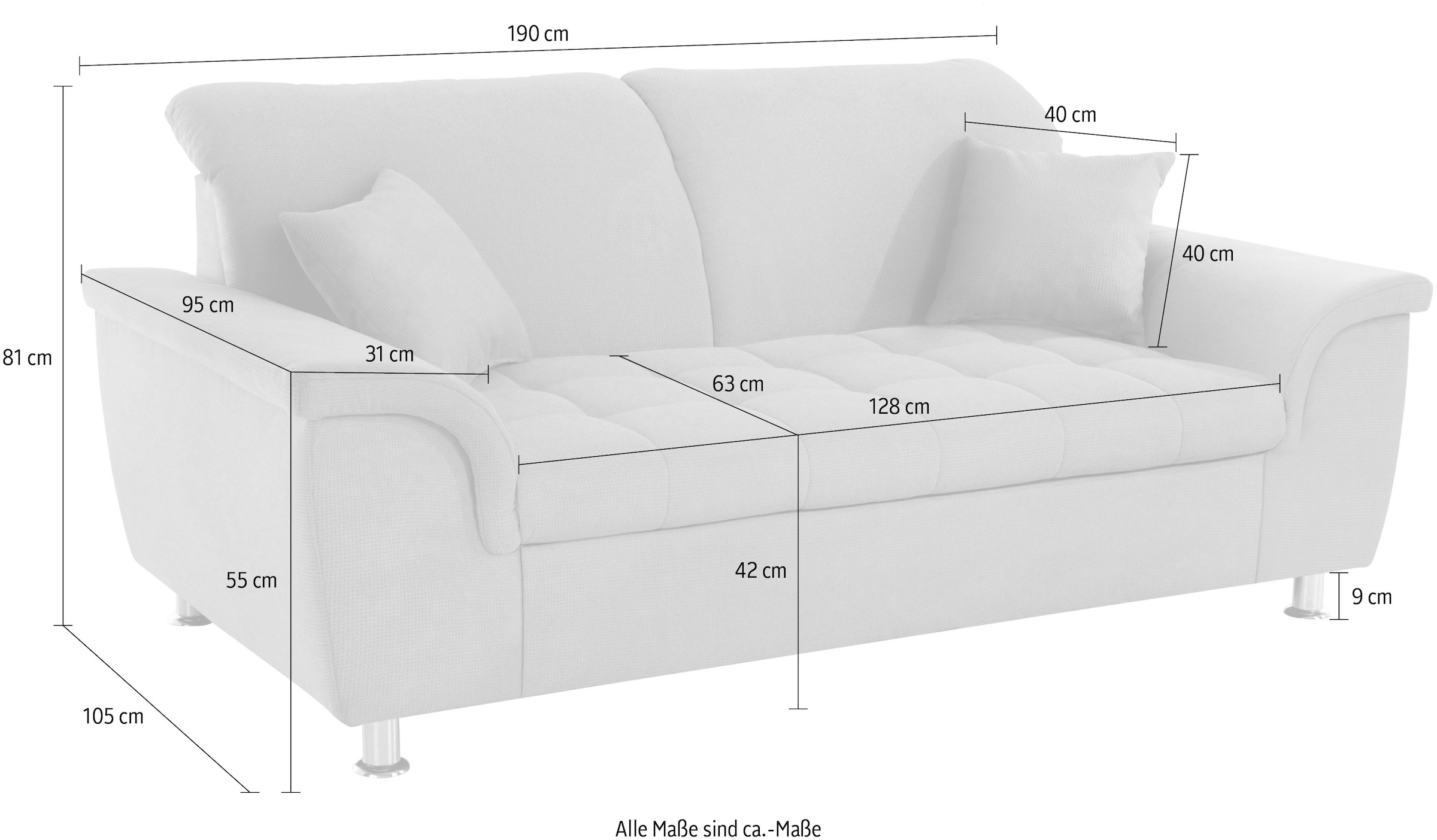 DOMO collection 2-places »Franzi, zeitlos & elegant, moderne Sitzheftung« wahlweise mit Kopfteilverstellung, inklusive Zierkissen