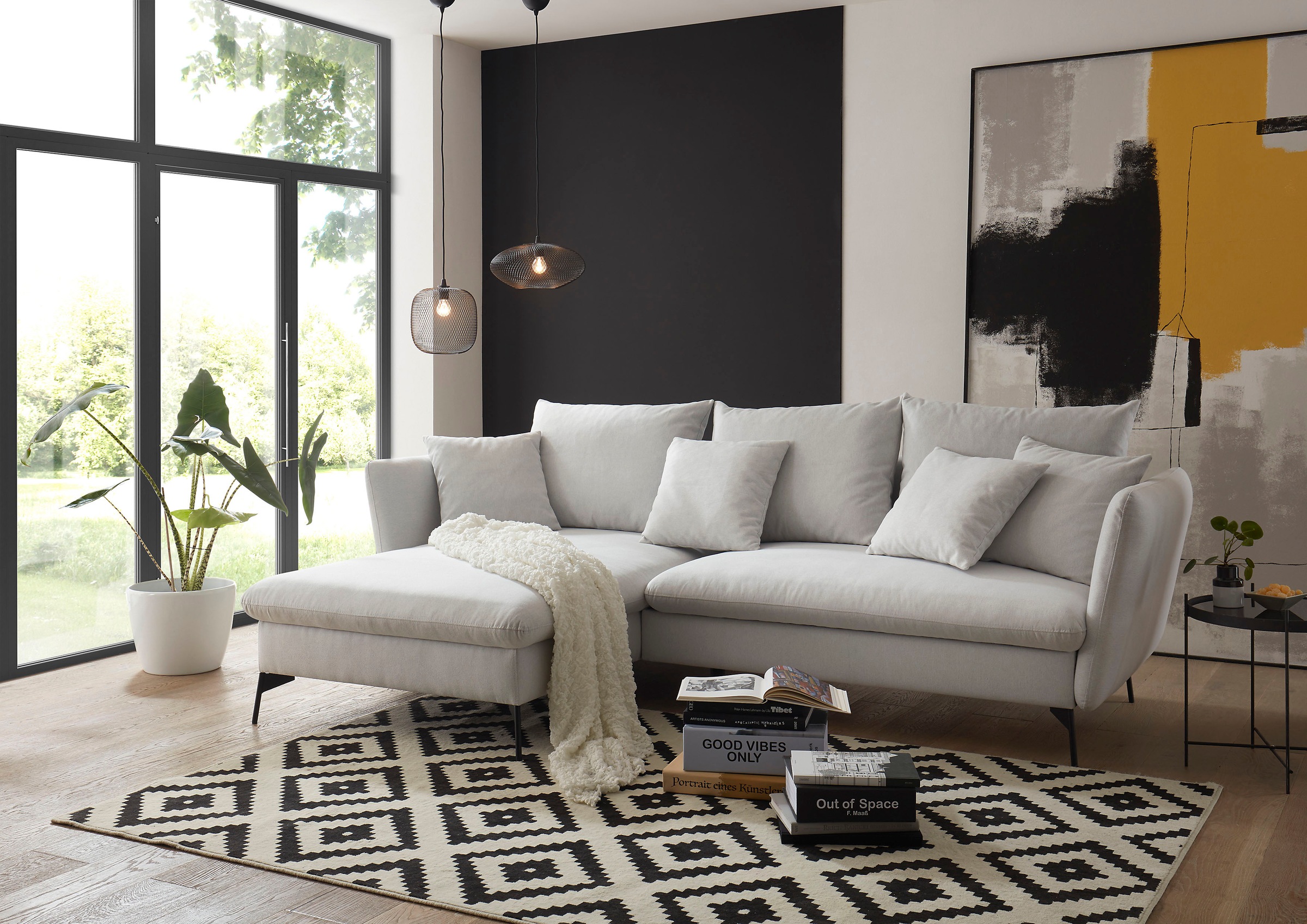 GOODproduct Canapé d'angle »LIVORNO,258 cm, L-Form,« Schlaffunktion u. Bettkasten (139/224cm), Samt, Struktur, Webstoff