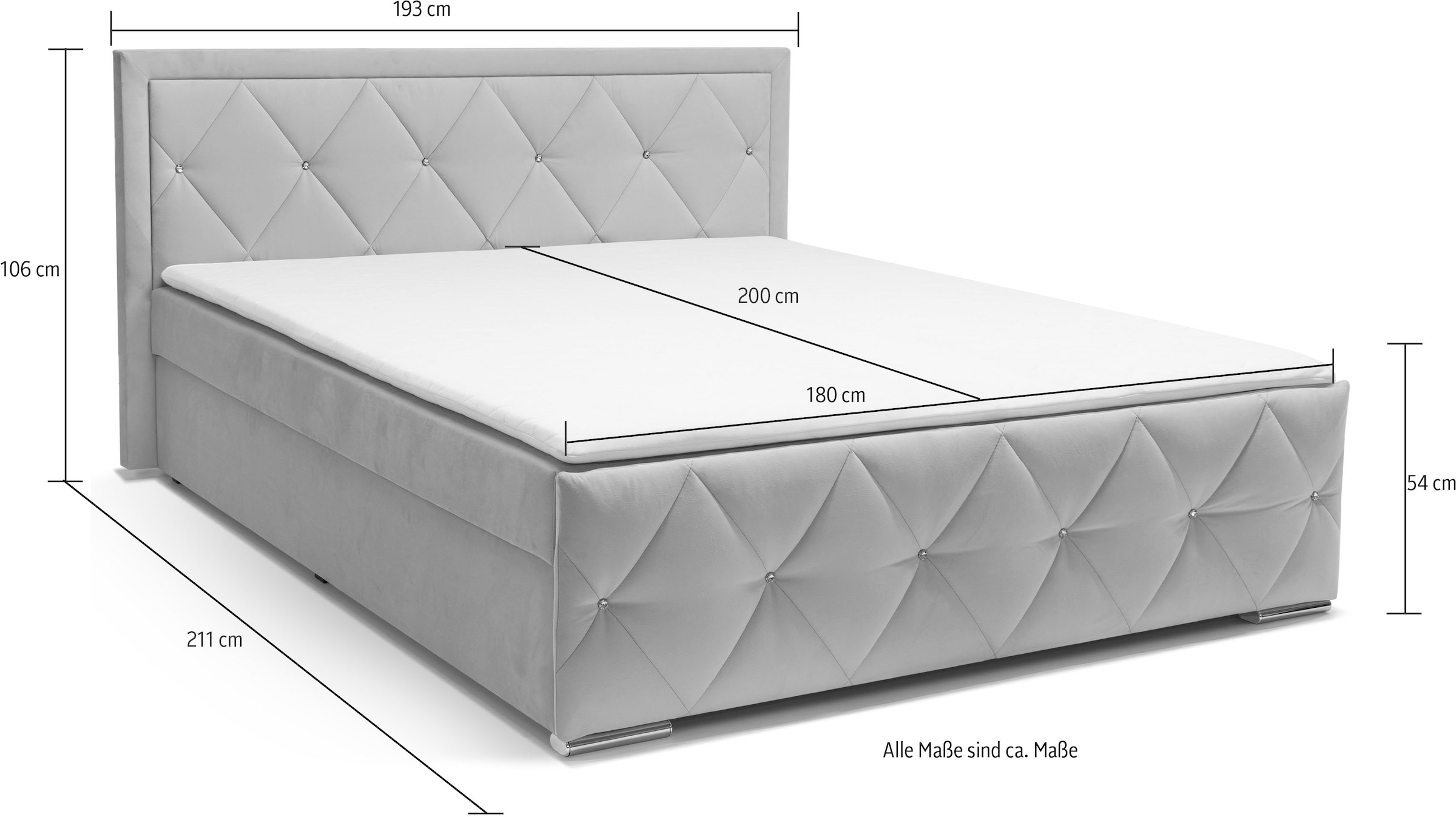 Home affaire Boxbett »Alfie, inkl. Bettkasten&Topper« Wahlweise mit Knopfsteppung oder Strasssteinen, H2, H3 und H4 wählbar