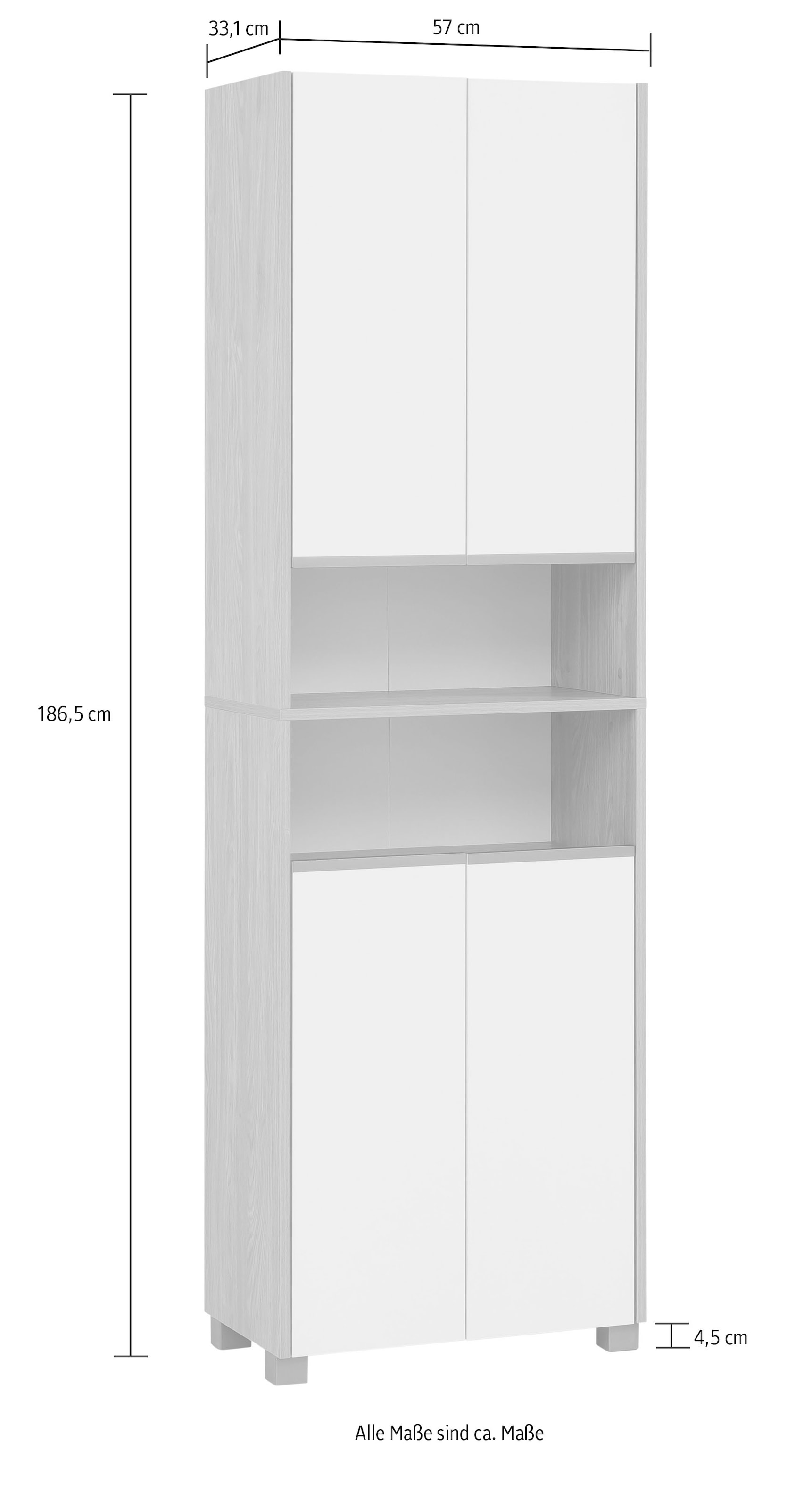 welltime Hochschrank »Juba Breite 57,0 cm« Eiche Hell Dekor mit fühlbarer Holzstruktur, Beschläge aus Metall