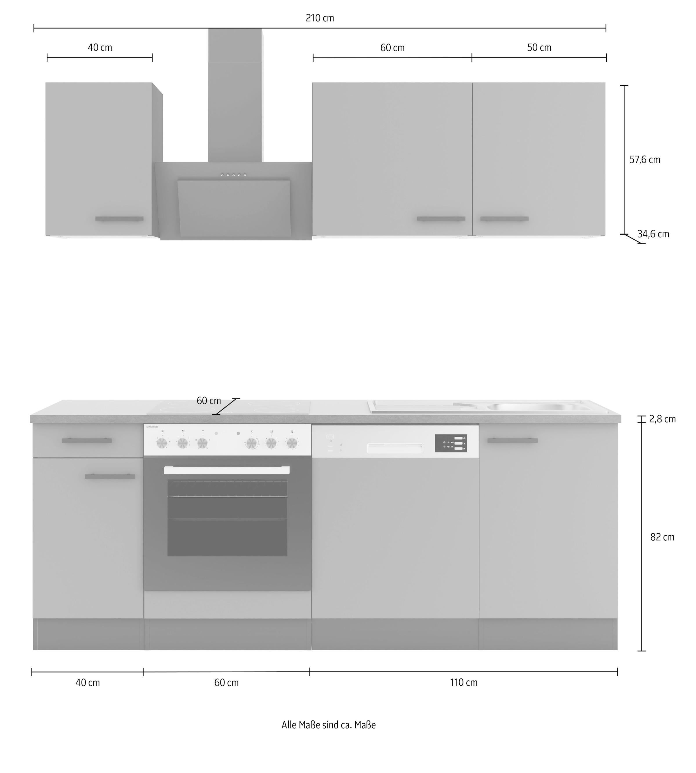 OPTIFIT Kitchenette »Palma« Breite 210 cm, wahlweise mit E-Geräten, seitenverkehrt stellbar