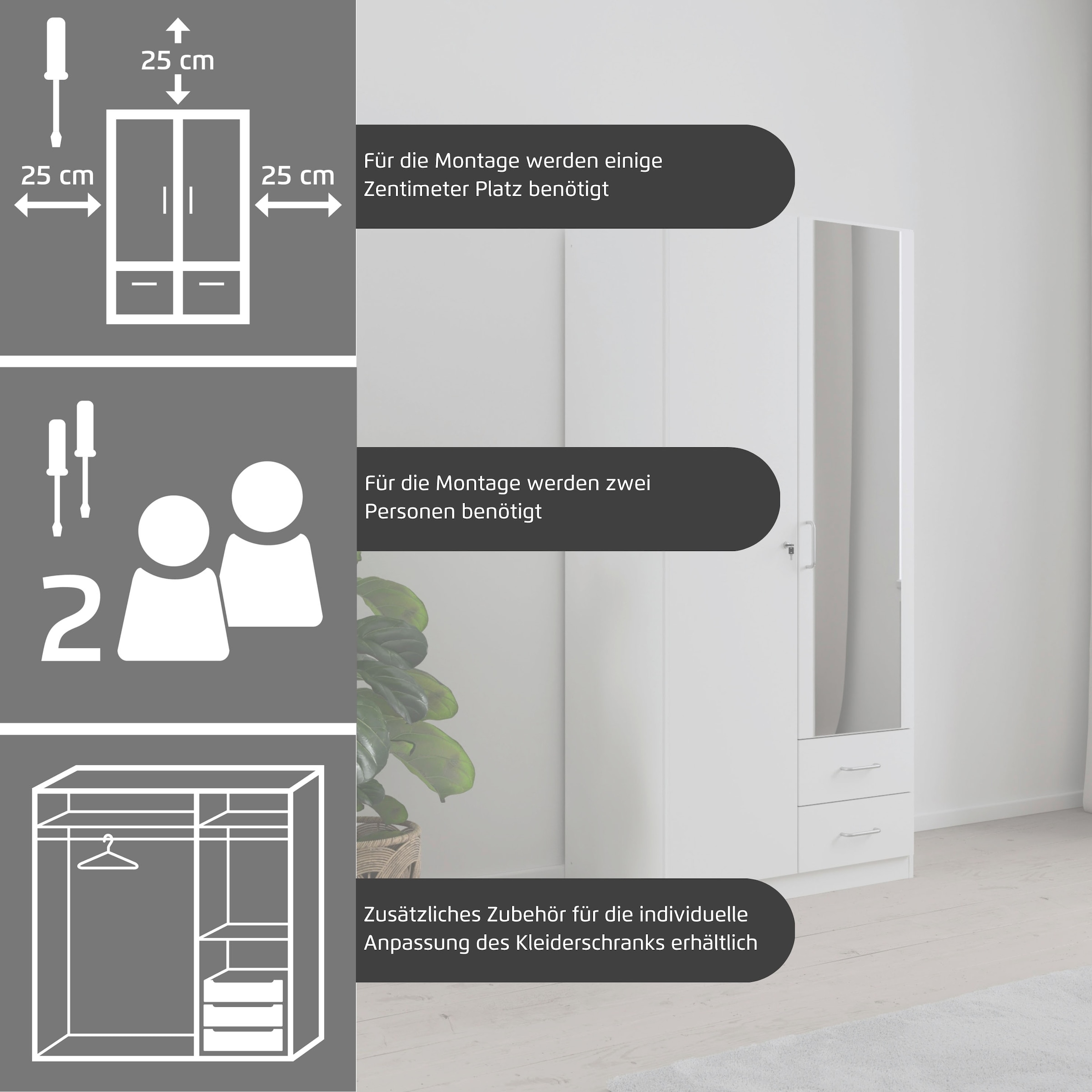 rauch Kleiderschrank »Schrank Garderobe Garderobenschrank Putzschrank Wäscheschrank BERGHEIM« Breite/Höhe/Tiefe: 91/197/54 cm,  viel Stauraum, abschliessbar mit gesamt 4 Schlüsseln, MADE IN GERMANY