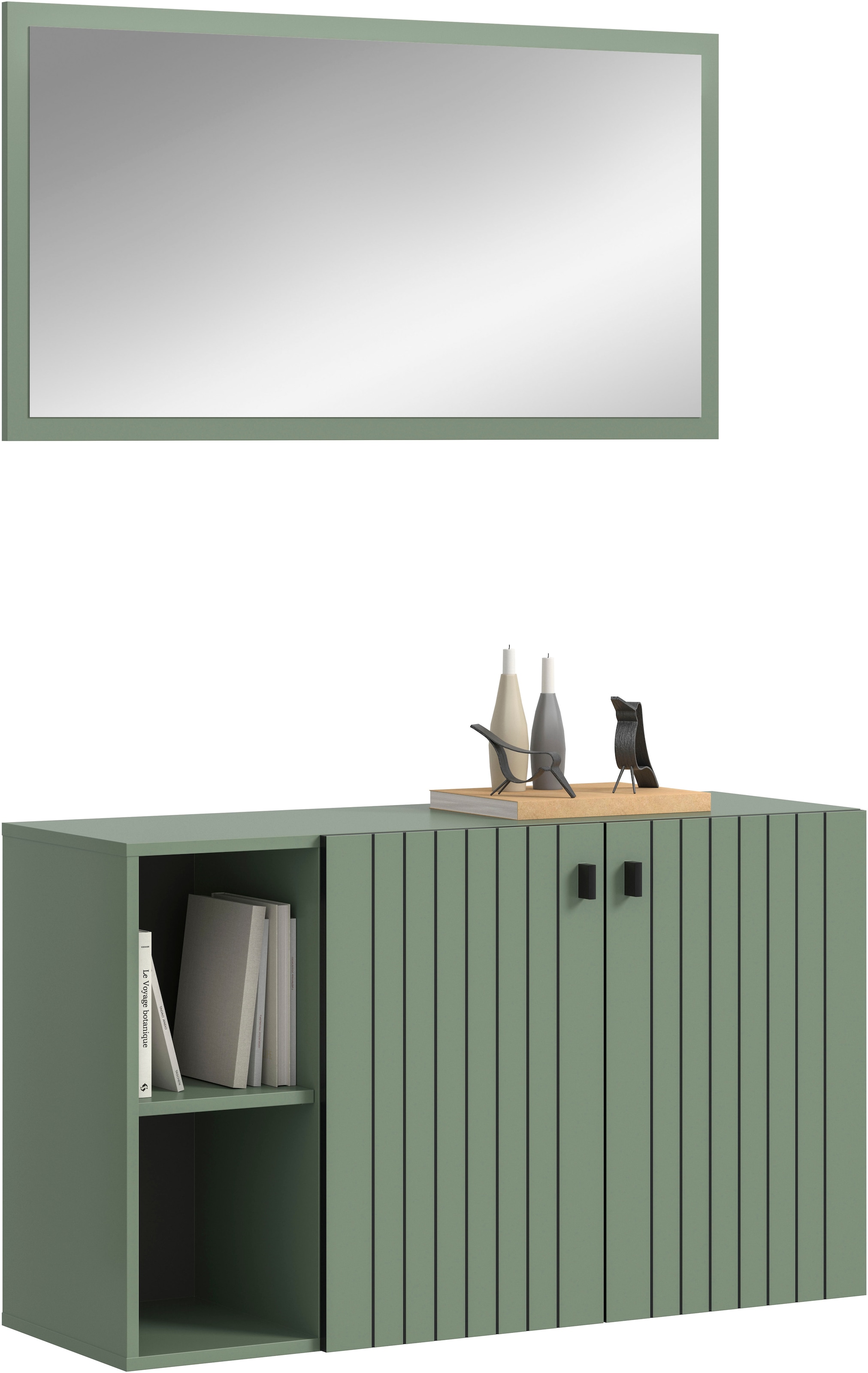 Home affaire Ensemble de vestiaires »TATIO, 2-tlg. Garderobenkombination, Breite: 106 cm, Rillenfräsung« Ensemble, Set composé de : 1 miroir, 1 commode à chaussures, 2 cuis tlg.