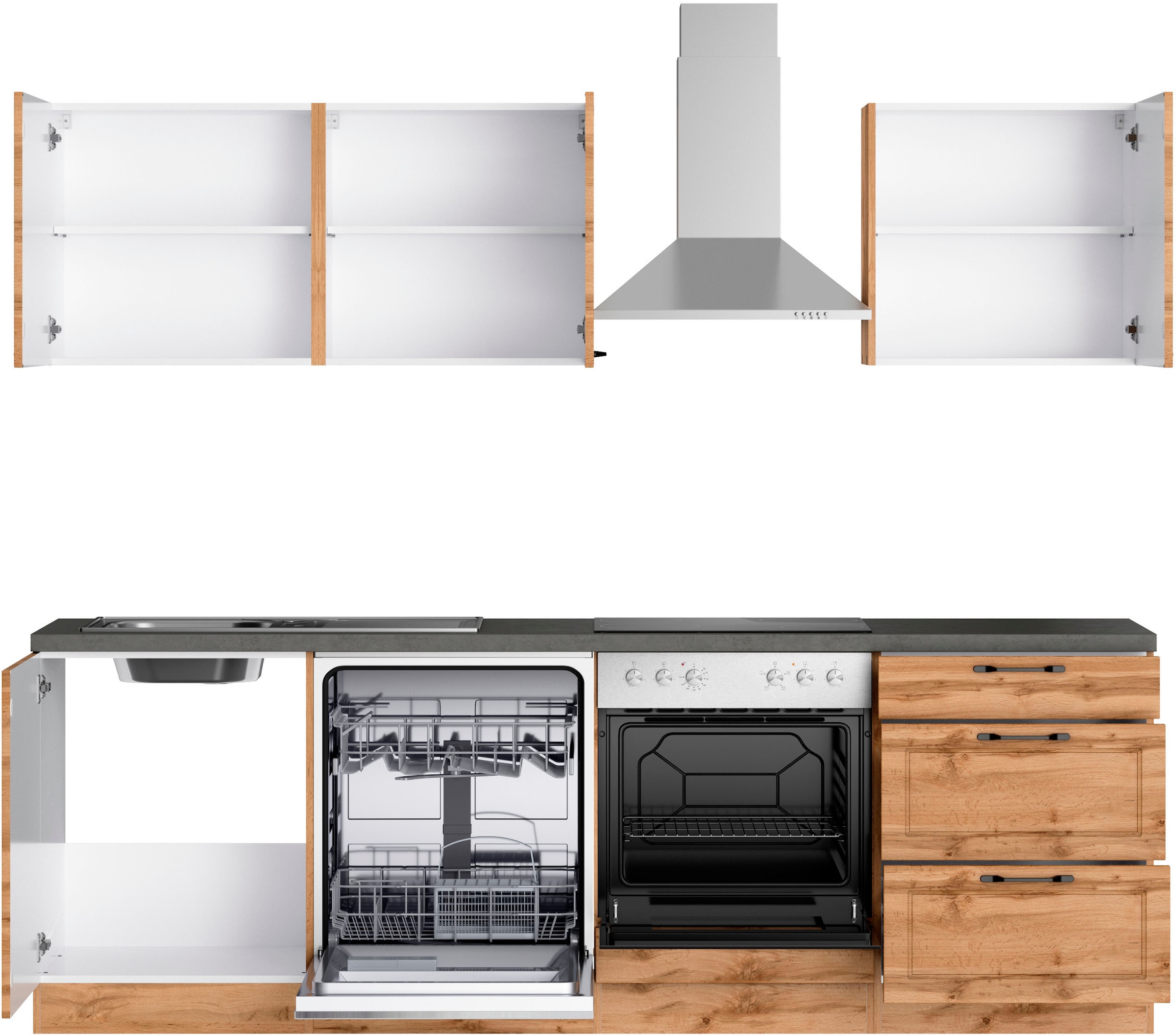 KOCHSTATION Kitchenette »KS-Lani, mit MDF-Fronten« largeur 240 cm, avec appareils électriques en option, pieds de compensation de hauteur 0-4 cm