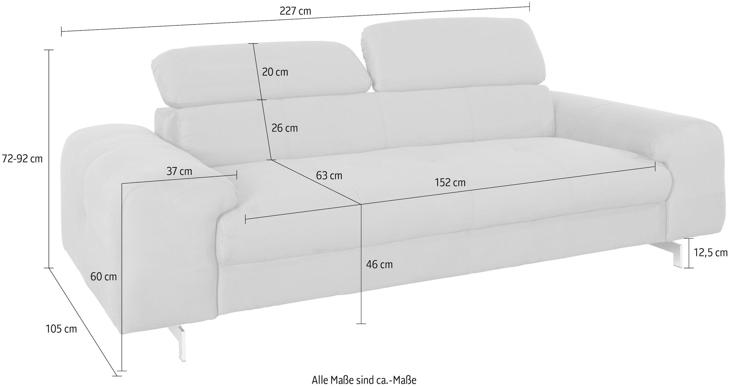 COTTA 3-Sitzer »Chef« Big-Sofa mit Kopfteilverstellung, edle Metallkufen