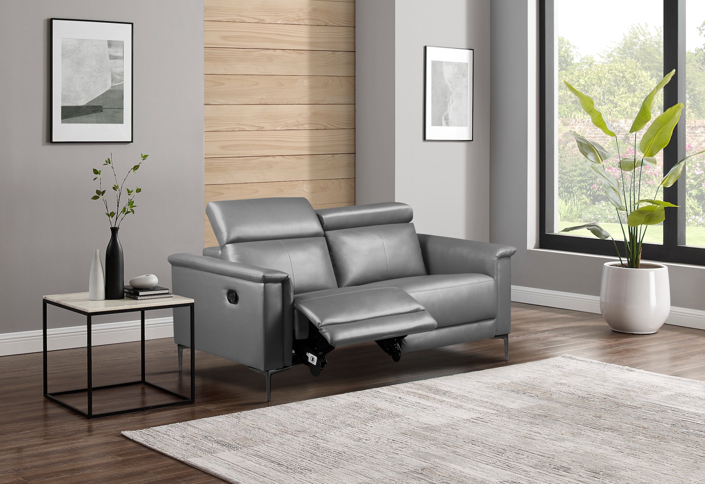 GOODproduct 2-places »LUND,Naturleder, 160 cm, mit Relaxfunktion und Kopfteilverstellung« manuel ou électrique (avec USB-A), ressorts ensachés et réglage de la tête