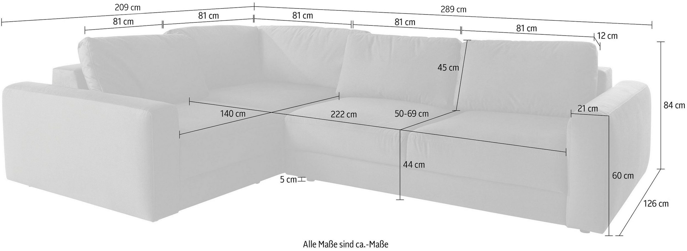 Home affaire Canapé d'angle »Bloomfield, Mega Polsterecke, Breite 289cm, viel Platz, L-Form« disponible en différentes tailles