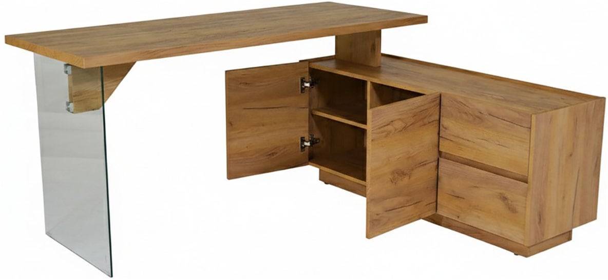 Jahnke Bureau d'angle »LUX C 160 E« bureau d'angle, montable des deux côtés, verre, 2 compartiments + 2 tiroirs