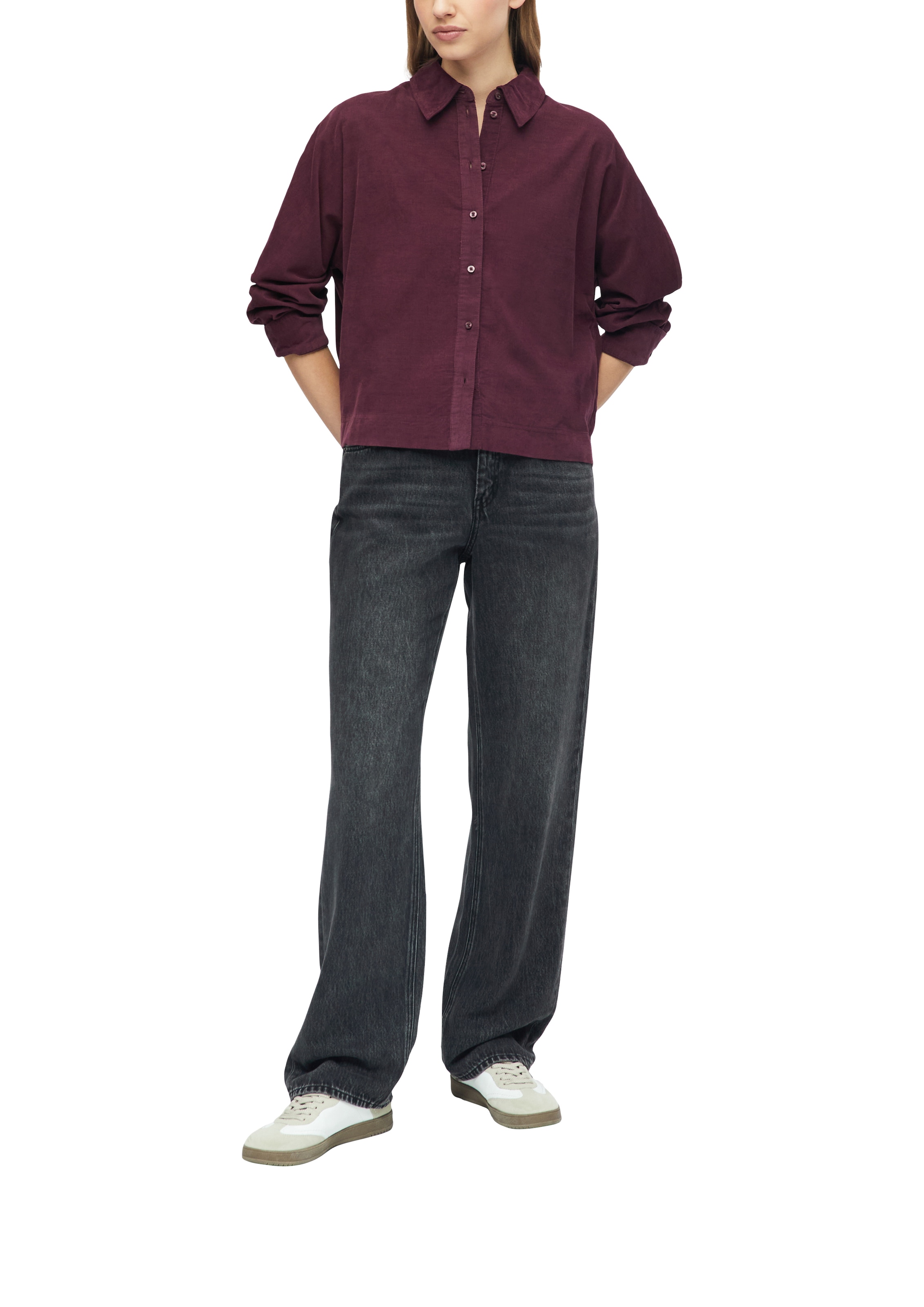 s.Oliver Langarmbluse Cordbluse mit Hemdkragen und Knofpleiste
