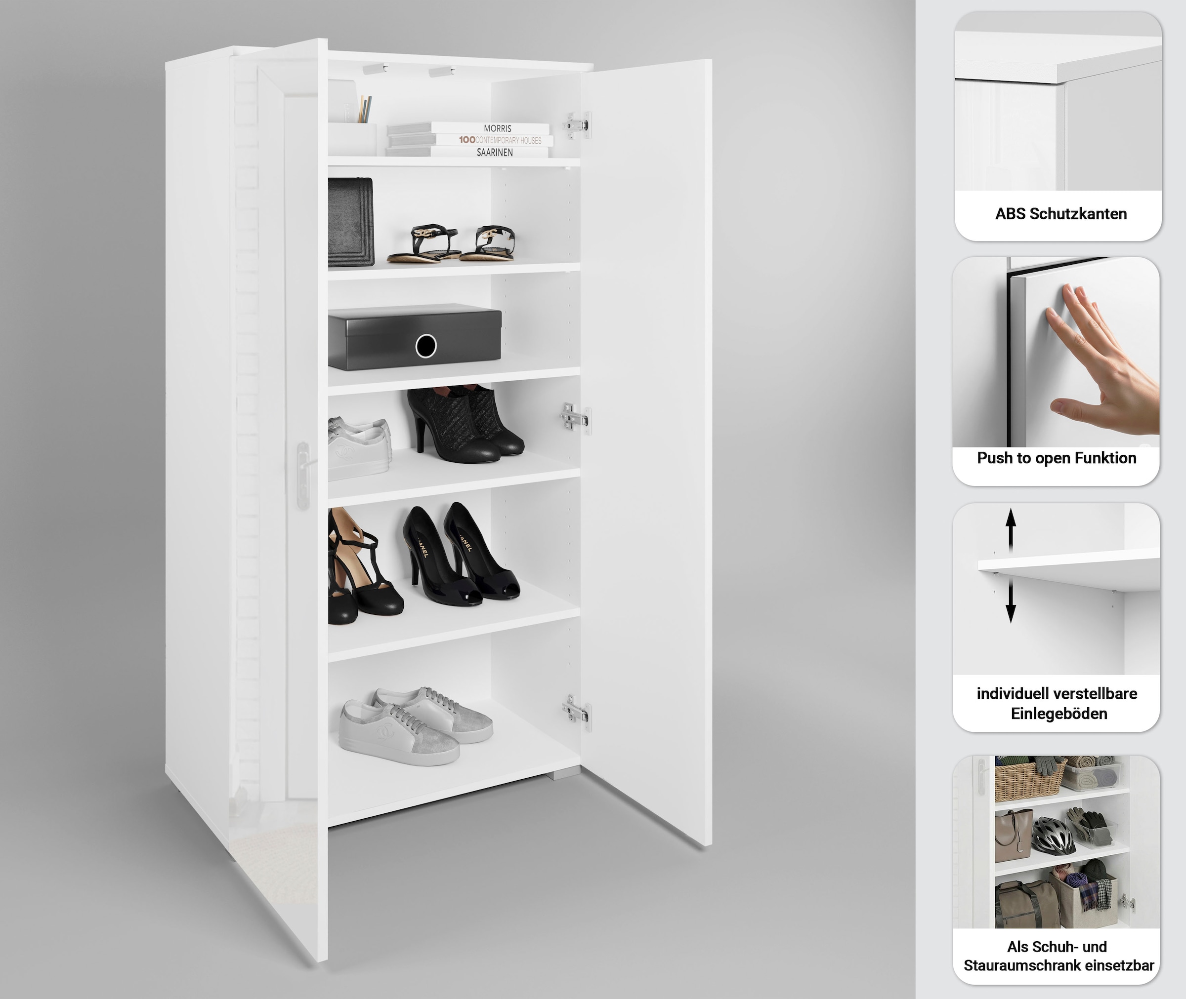 GOODproduct Armoire à chaussures »Paris« étagère à chaussures sans poignées, largeur 70 cm, avec 6 compartiments spacieux