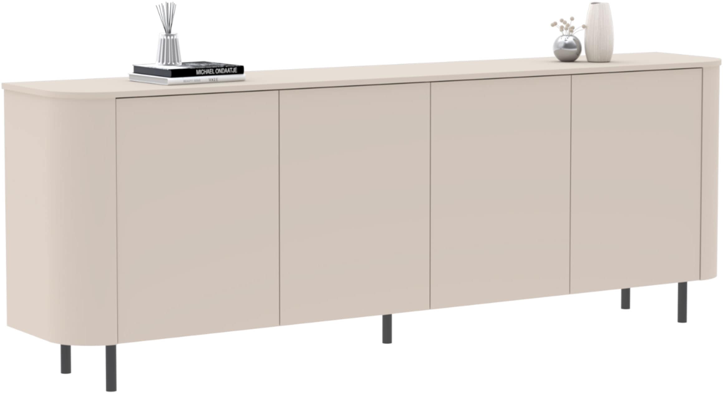 GOODproduct Sideboard »Lido, 231 cm breit, 4 Türen, Anrichte, Kommode, Stauraumschrank« Formgebogenes MDF, Stirnseiten mit Rundung, Push-to-open, Metallfüsse