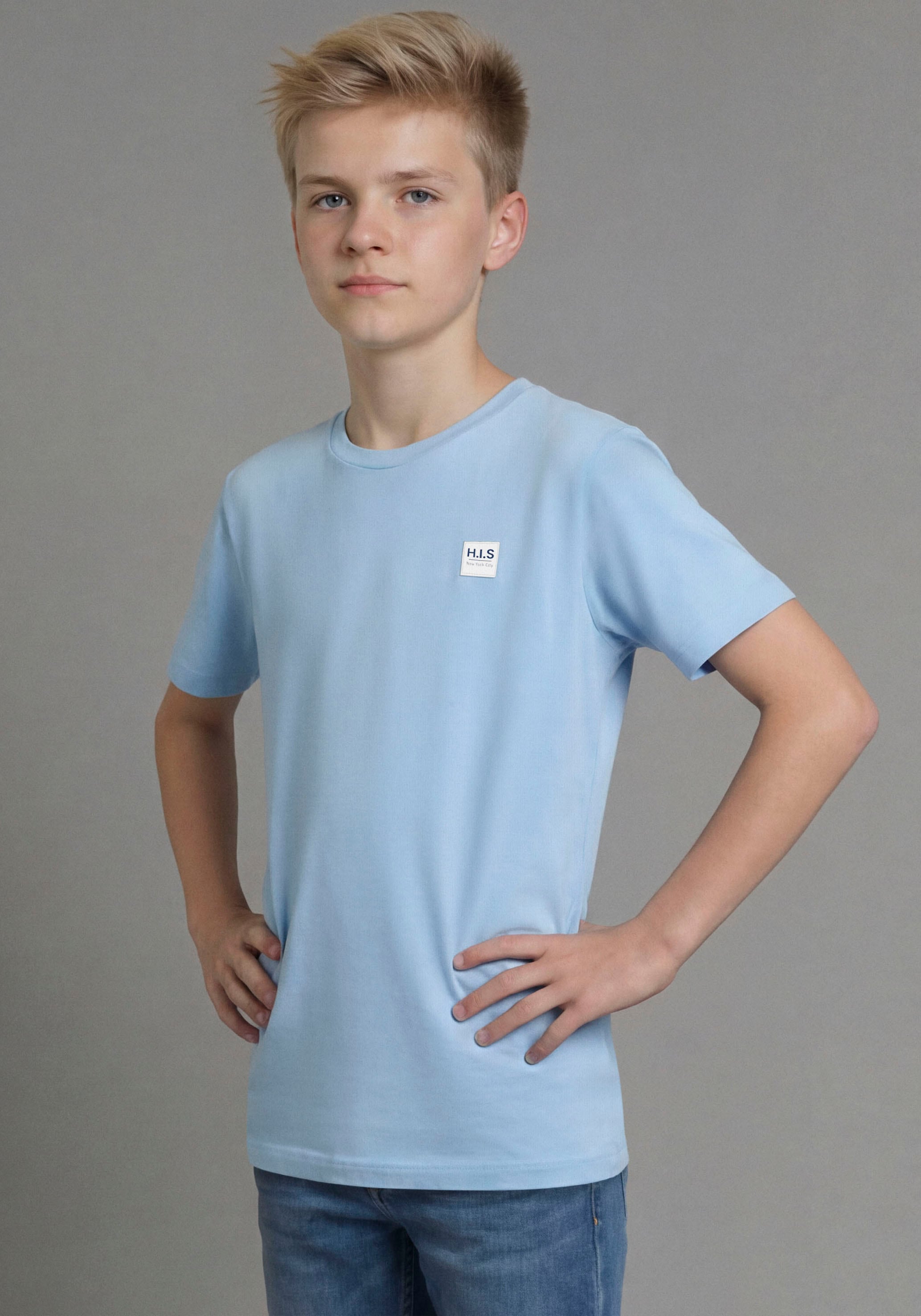 H.I.S T-shirt »2er Pack Shirts mit HIS-Logos für Jungen« Packung, 2,  modischer Stil, Kurzarm, mit Logodruck, aus Baumwolle, für Jungen