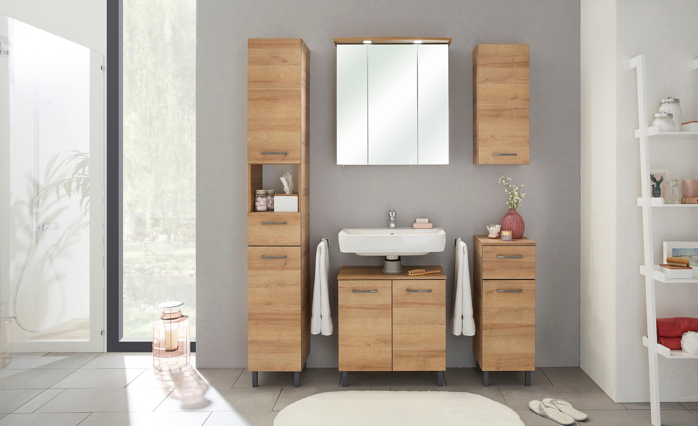 Saphir Armoire sous lavabo »Quickset 919 Unterbeckenschrank, Riviera Eiche quer Nachbildung« Armoire sous lavabo avec amortisseur de porte, 60 cm de large, sans lavabo